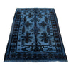 Overdyed Area Rug Handmade Blue Geometric 4x6 ft