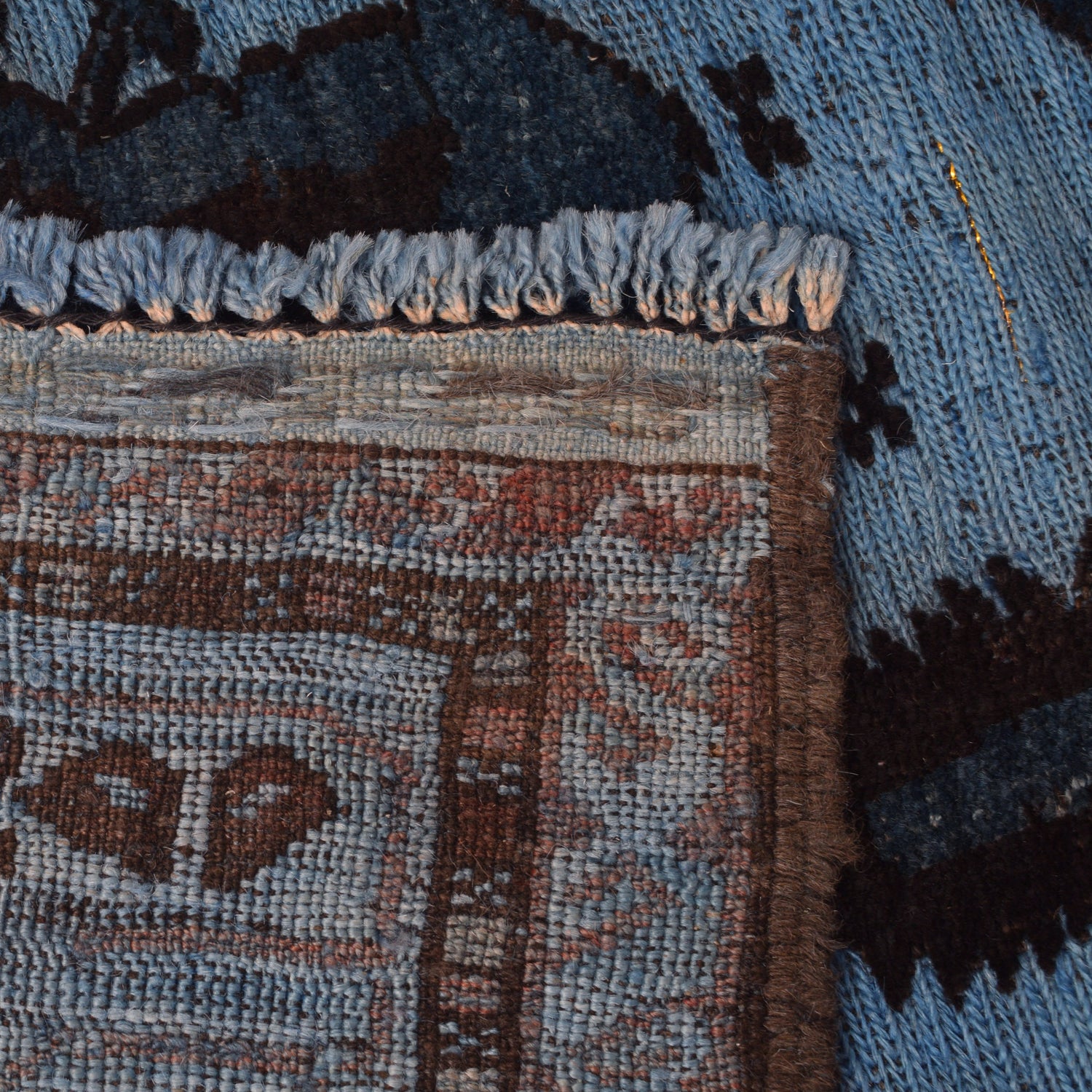 Overdyed Area Rug Handmade Blue Geometric 4x6 ft