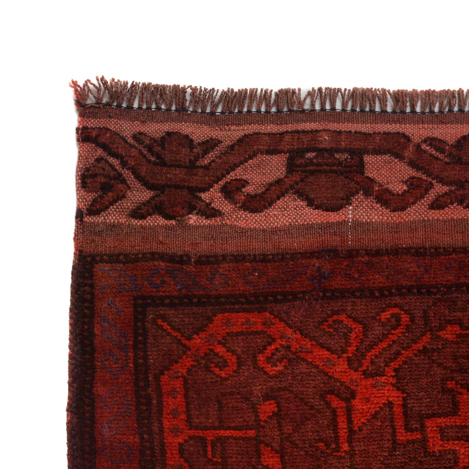 Overdyed Area Rug Handmade Red Geometric 2x4 ft