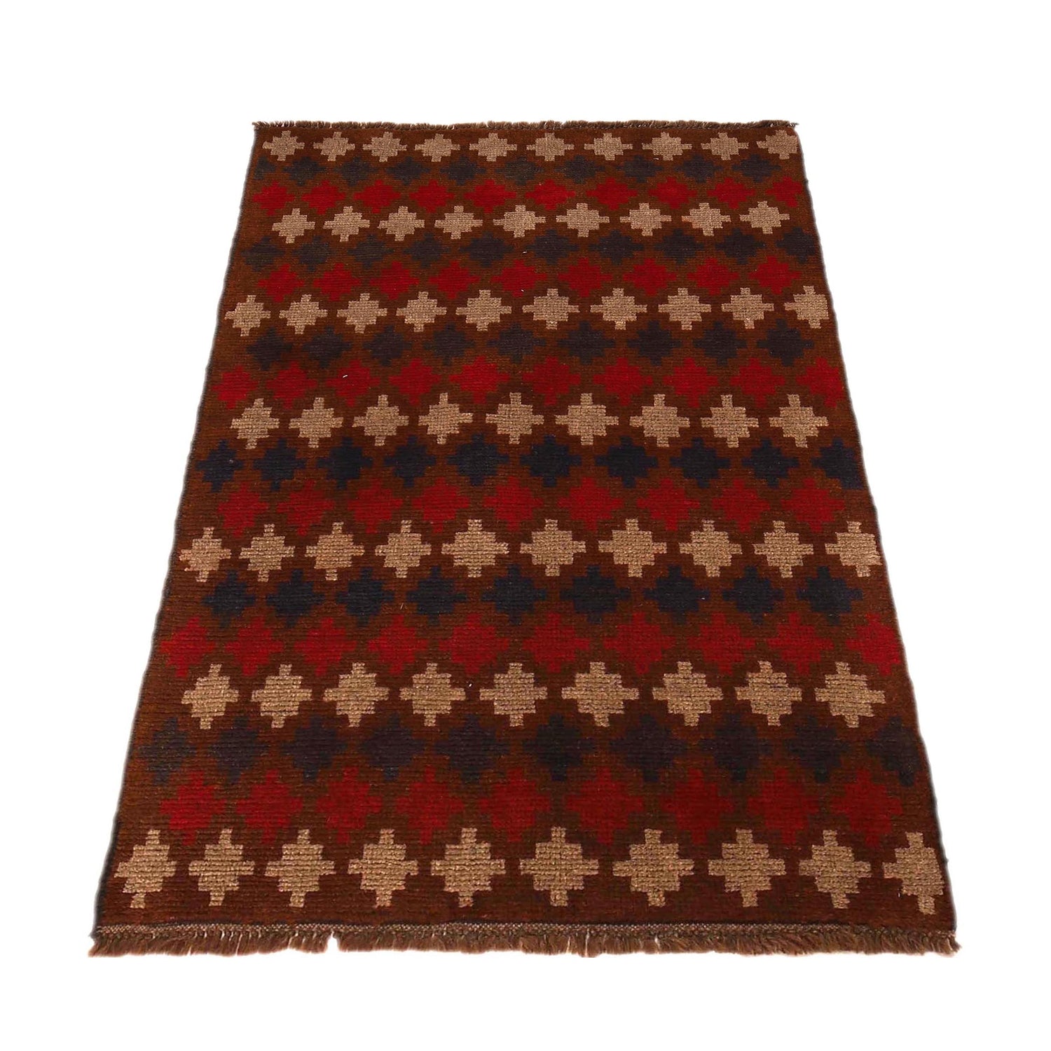 Baluchi Rug Handmade Brown Geometric 2x4 ft