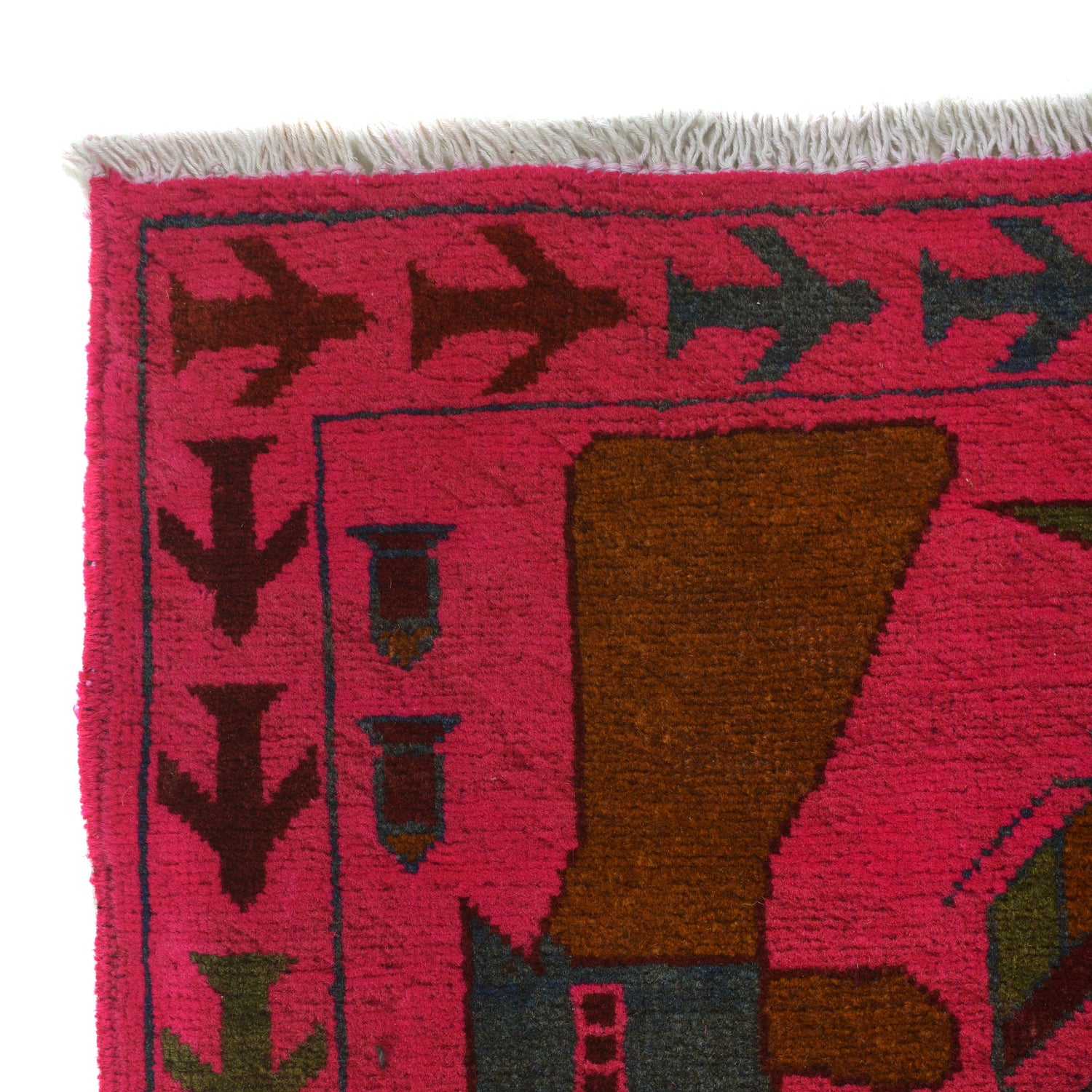 War Area Rug Handmade Pink Riffle + Helicopter 3x5 ft