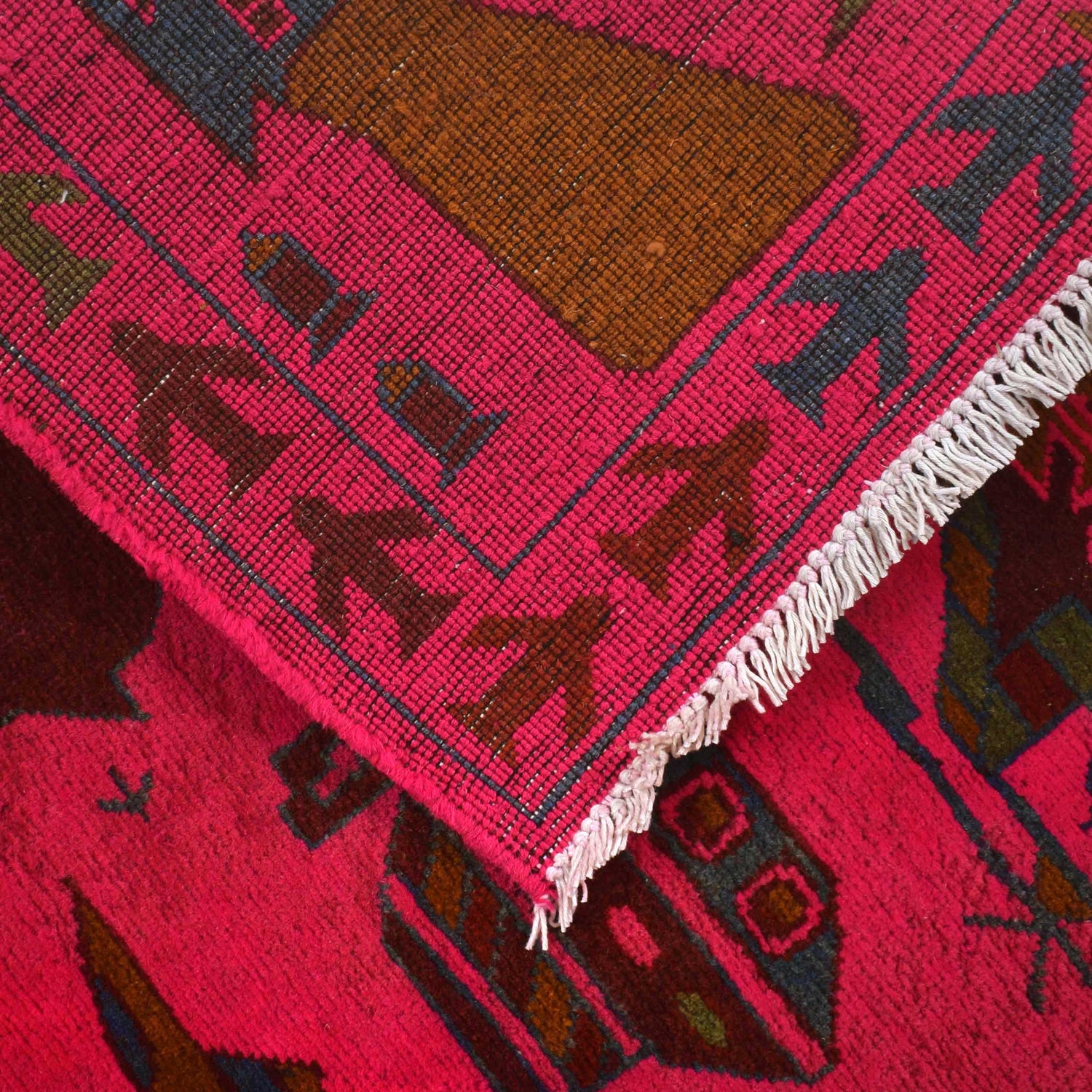 War Area Rug Handmade Pink Riffle + Helicopter 3x5 ft