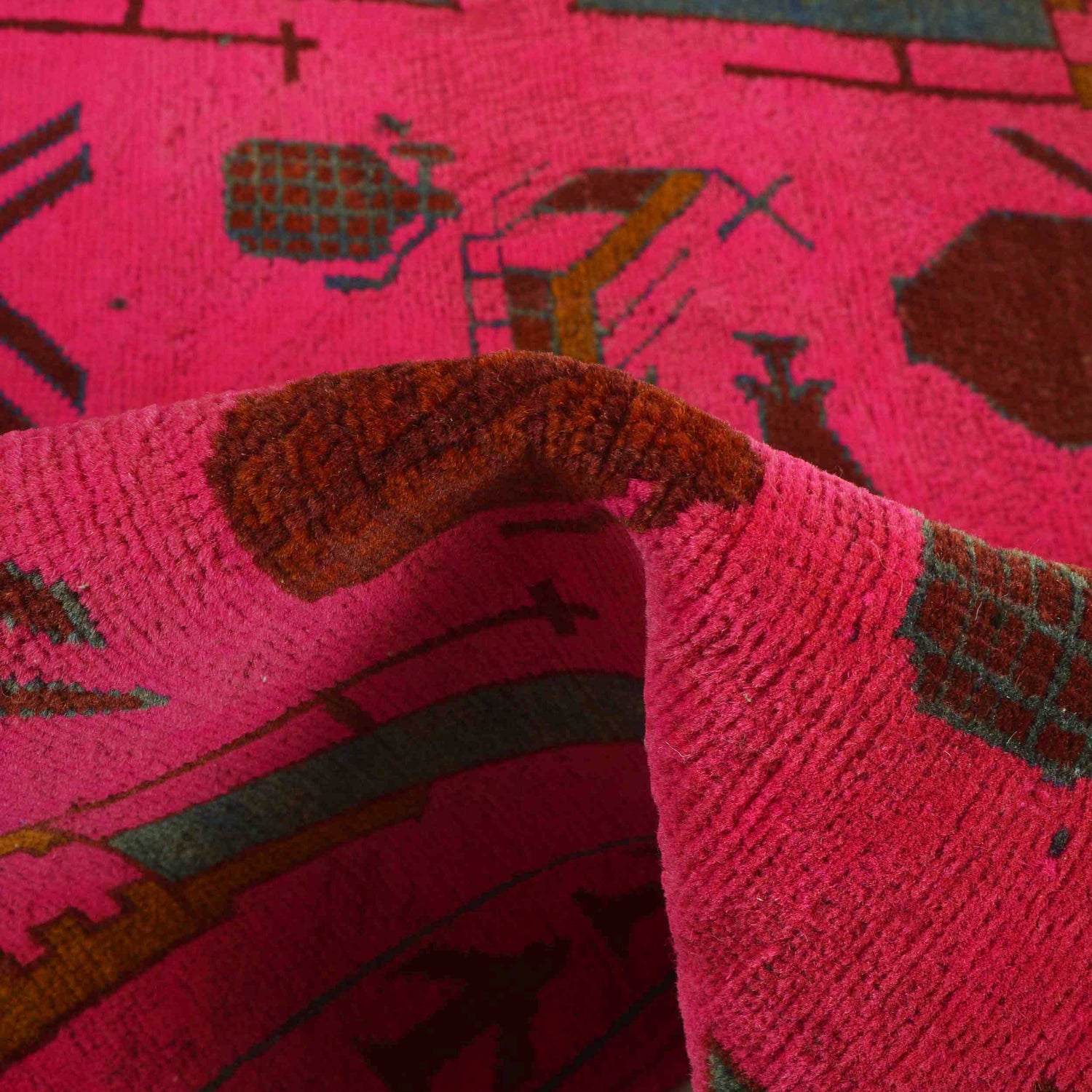 War Area Rug Handmade Pink Riffle + Helicopter 3x5 ft