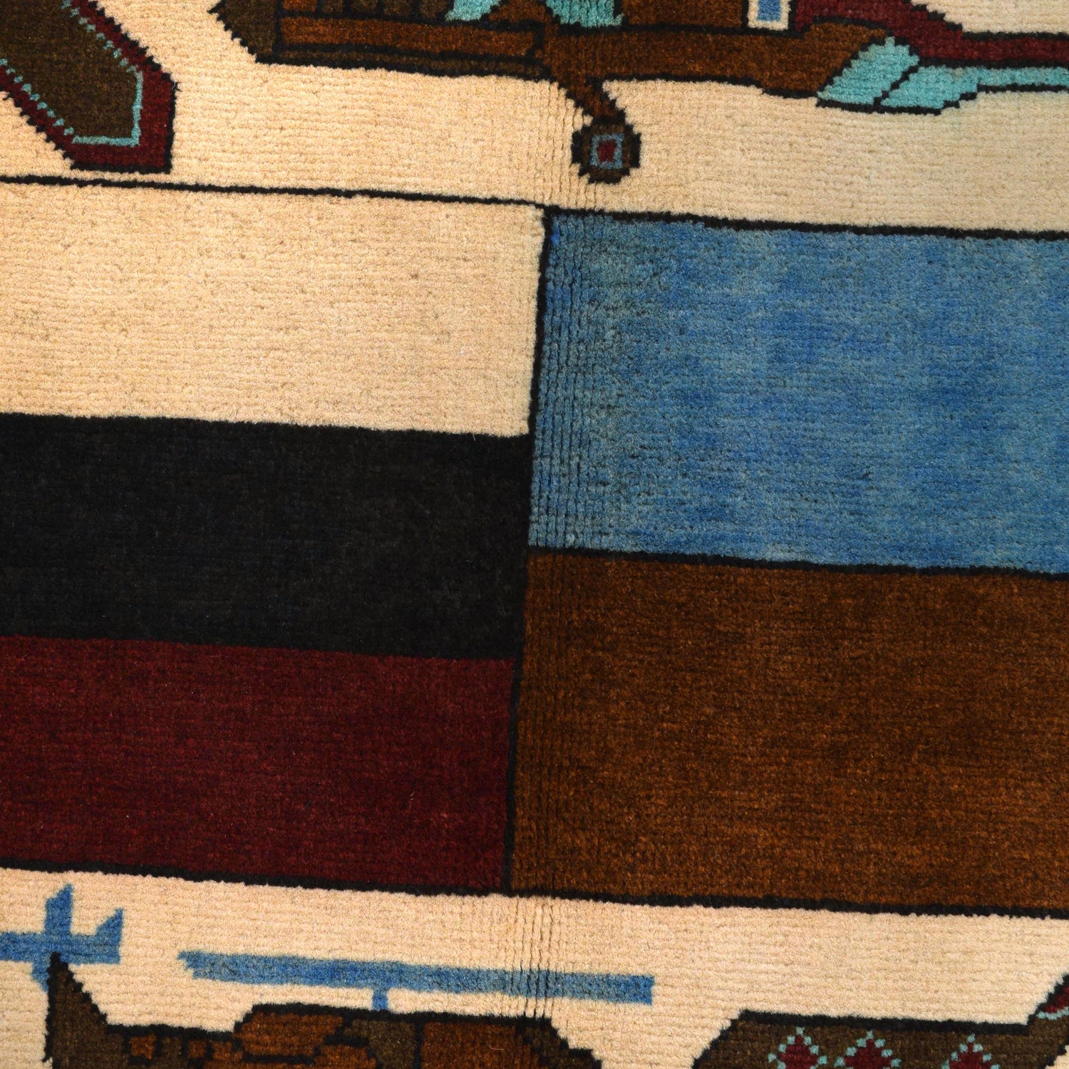 War Area Rug Handmade Beige Riffle + Helicopter 3x5 ft