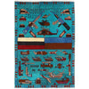 War Area Rug Handmade Blue Riffle + Helicopter 3x5 ft