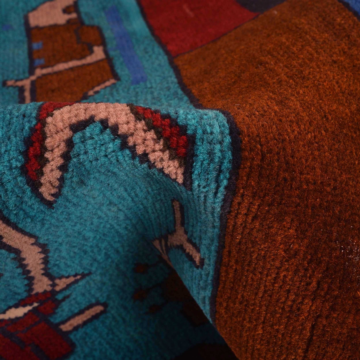 War Area Rug Handmade Blue Riffle + Helicopter 3x5 ft