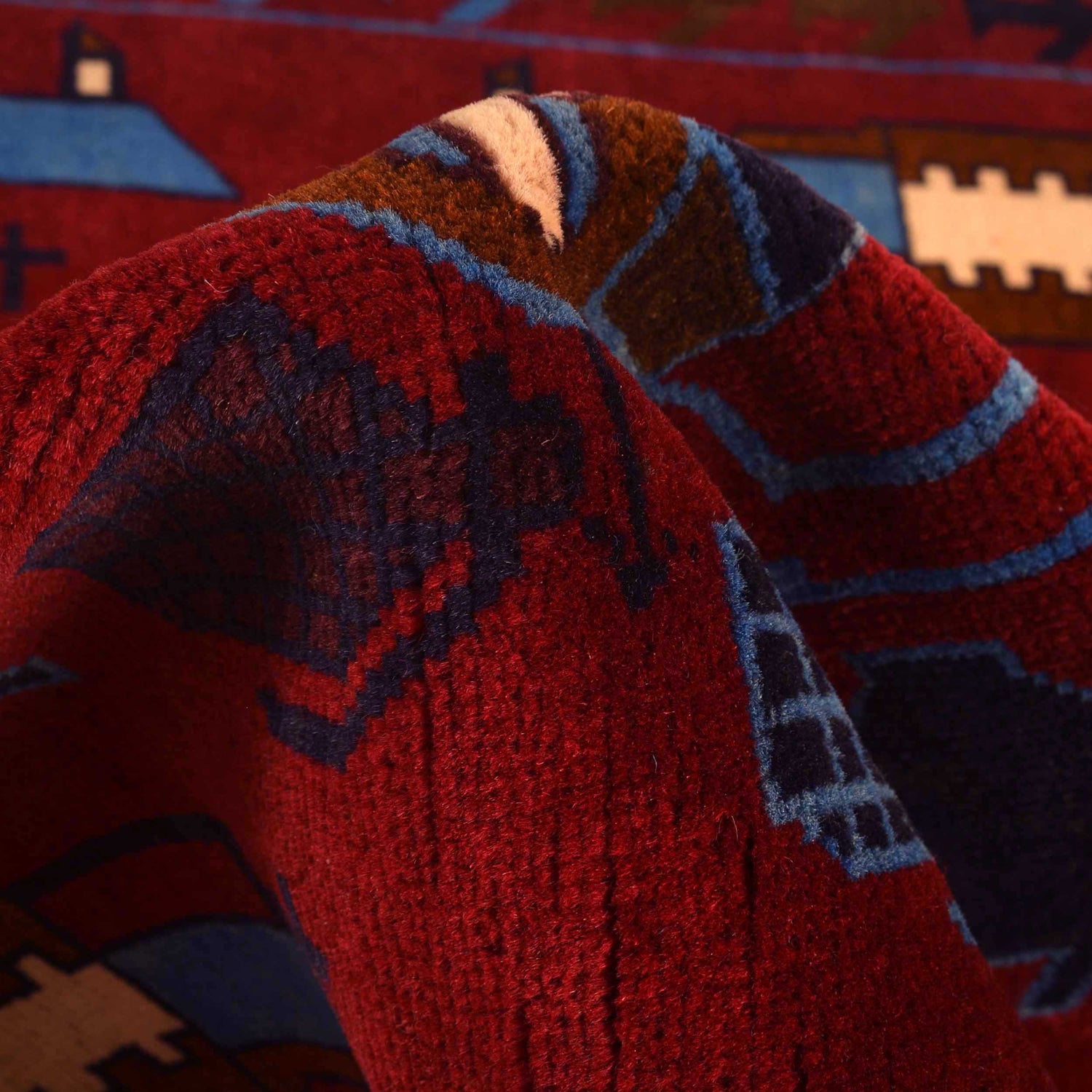 War Area Rug Handmade Red Riffle + Helicopter 3x5 ft
