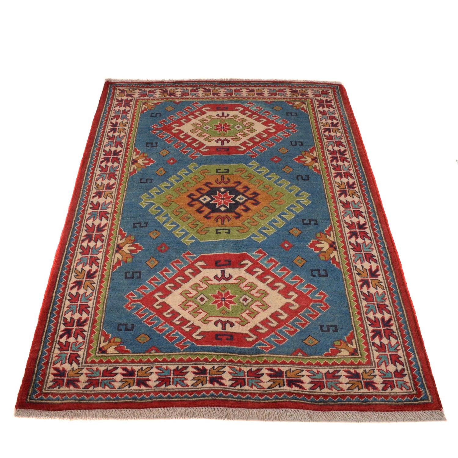 Kazak Rug Handmade Blue Medallion 3x5 ft
