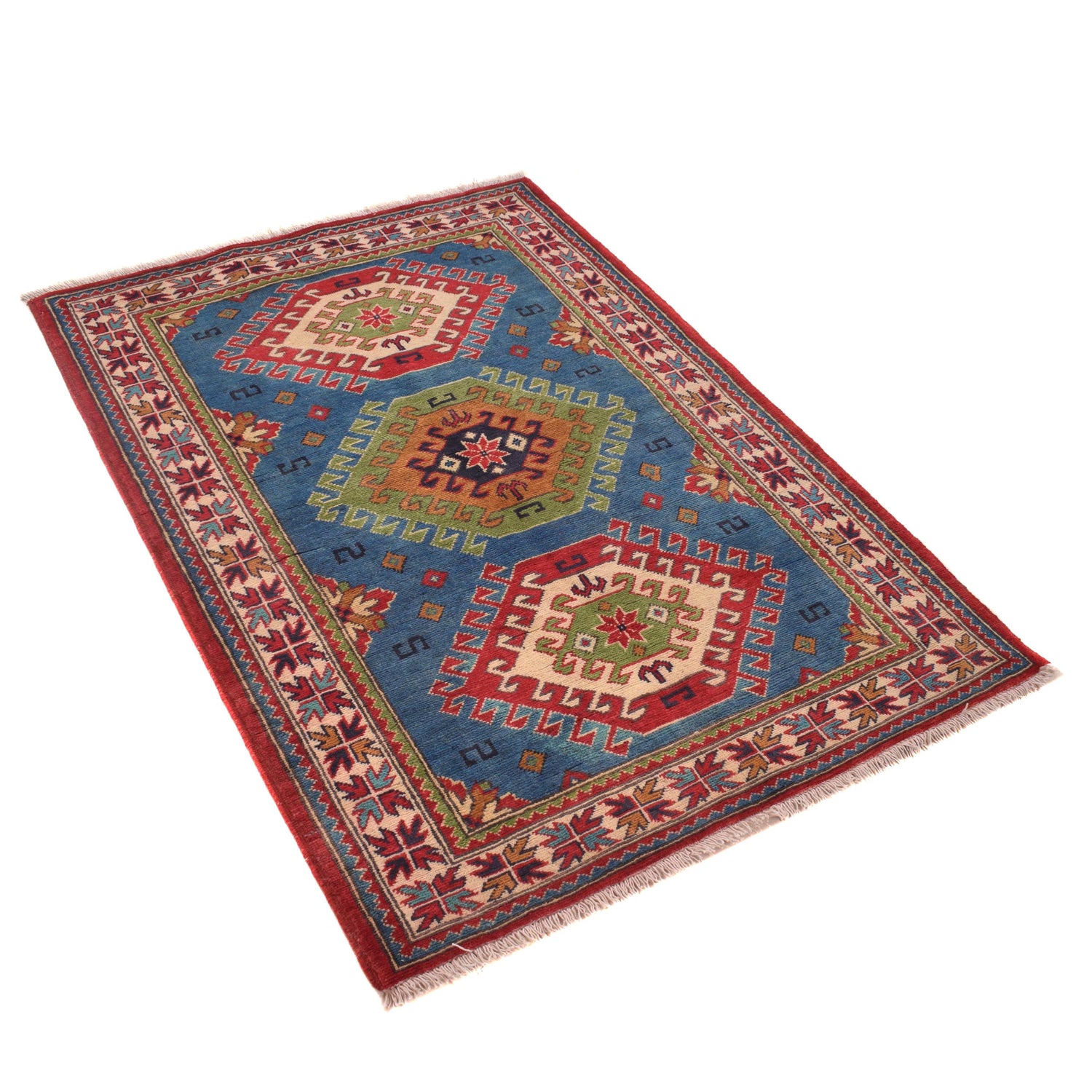 Kazak Rug Handmade Blue Medallion 3x5 ft