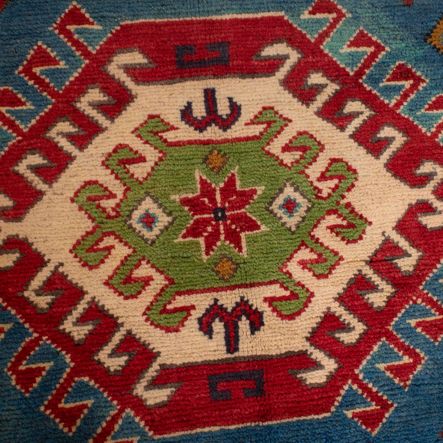 Kazak Rug Handmade Blue Medallion 3x5 ft