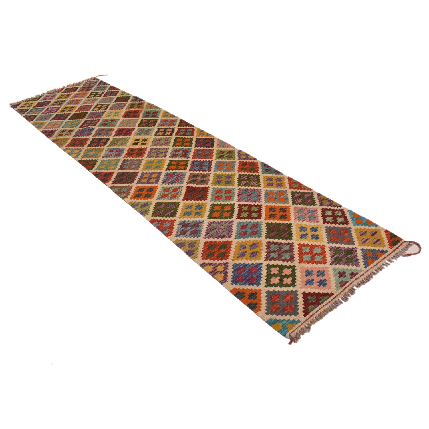 Handmade Multi Kilim Geometric 10' Runner