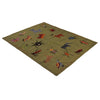 Embroidery Kilim Area Rug Handmade Green Animal 4x6 ft