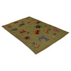 Embroidery Kilim Area Rug Handmade Green Animal 4x6 ft