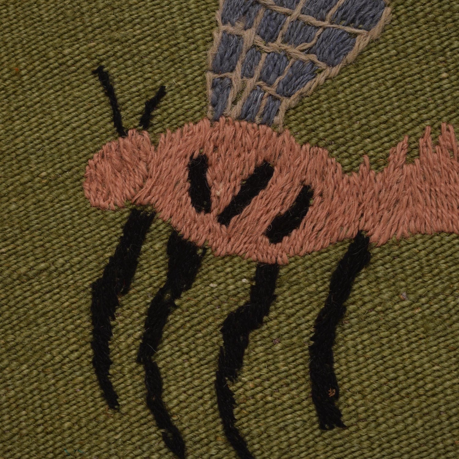 Embroidery Kilim Area Rug Handmade Green Animal 4x6 ft