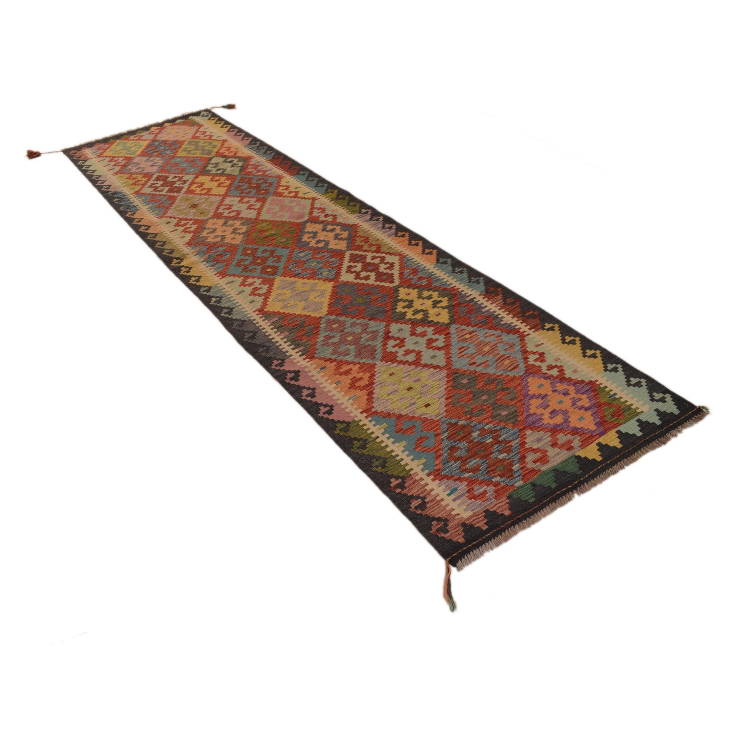 Handmade Multi Kilim Geometric 10' Runner