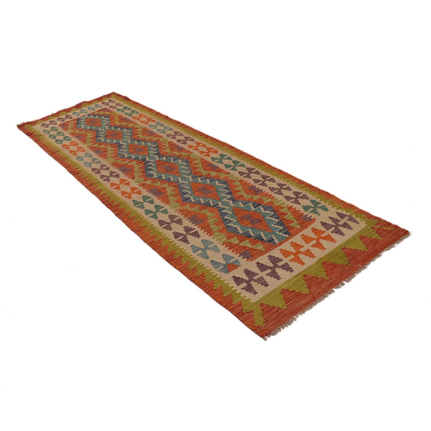 Handmade Multi Kilim Geometric 10' Runner