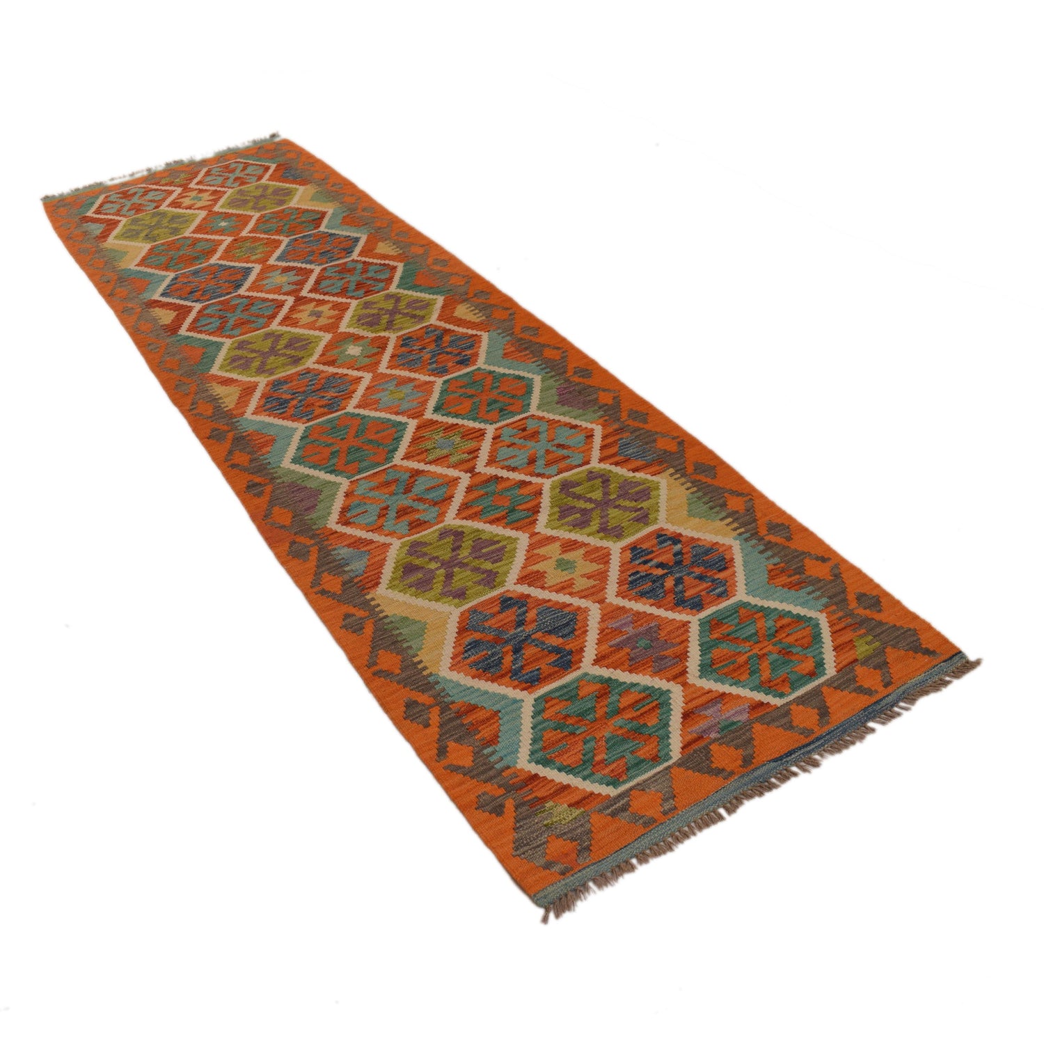 Handmade Multi Kilim Geometric 10' Runner