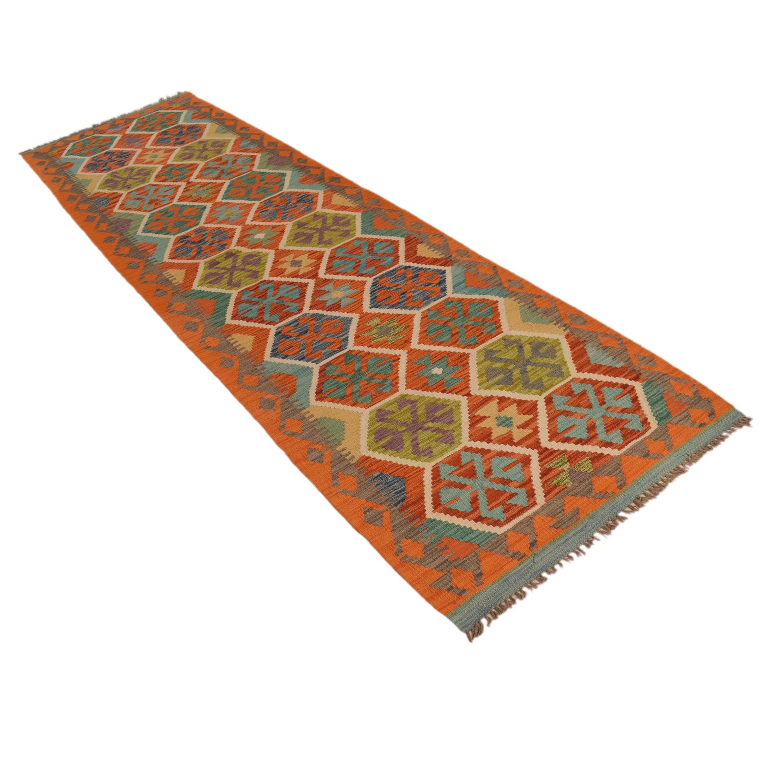Handmade Multi Kilim Geometric 10' Runner