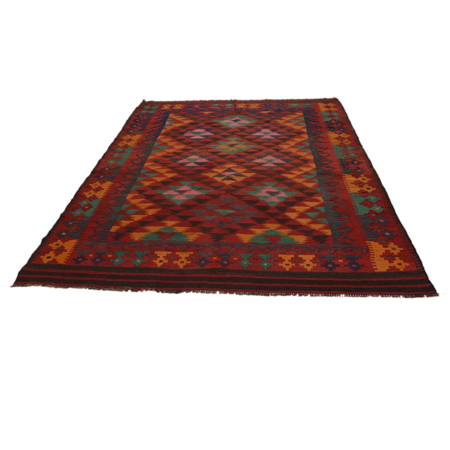 Maimana Kilim Area Rug Handmade Red Floral 6x9 ft
