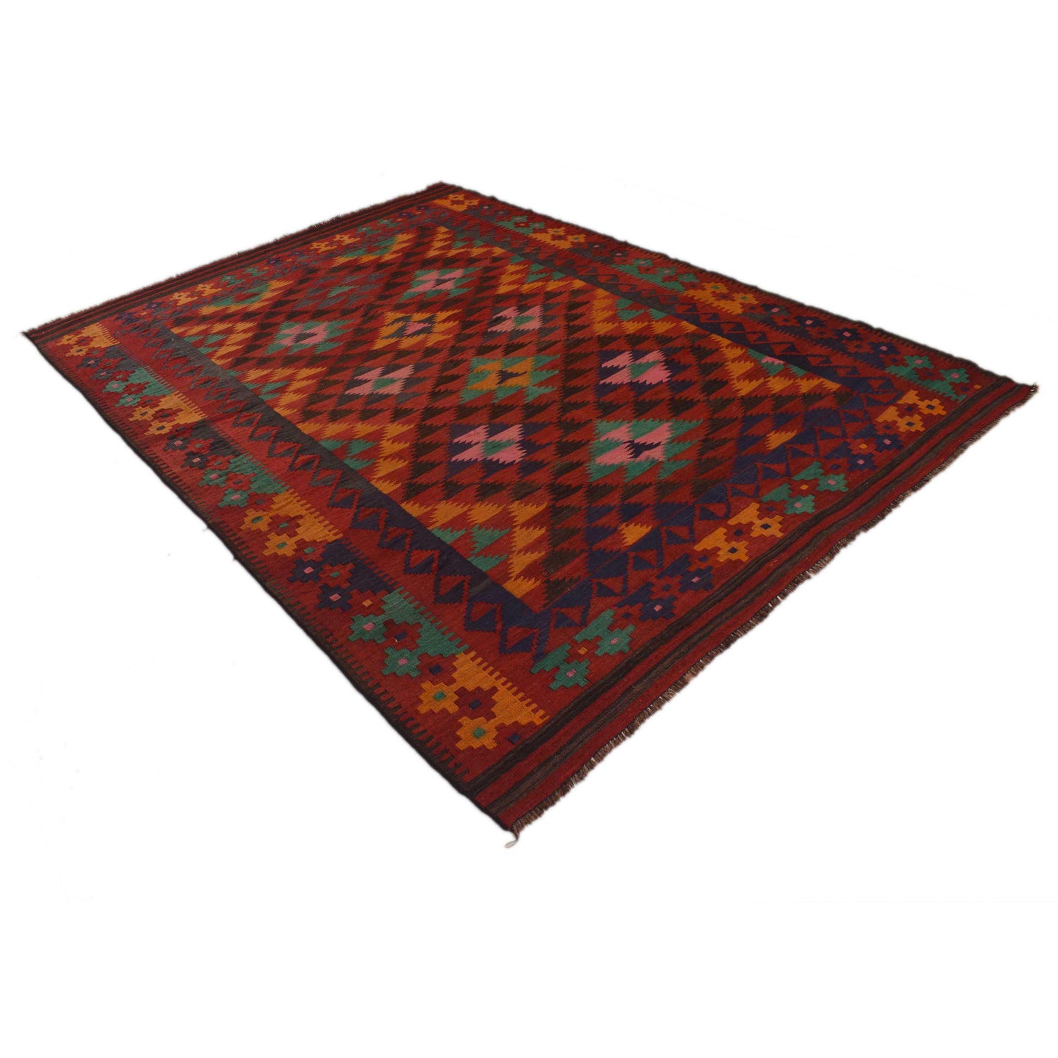 Maimana Kilim Area Rug Handmade Red Floral 6x9 ft