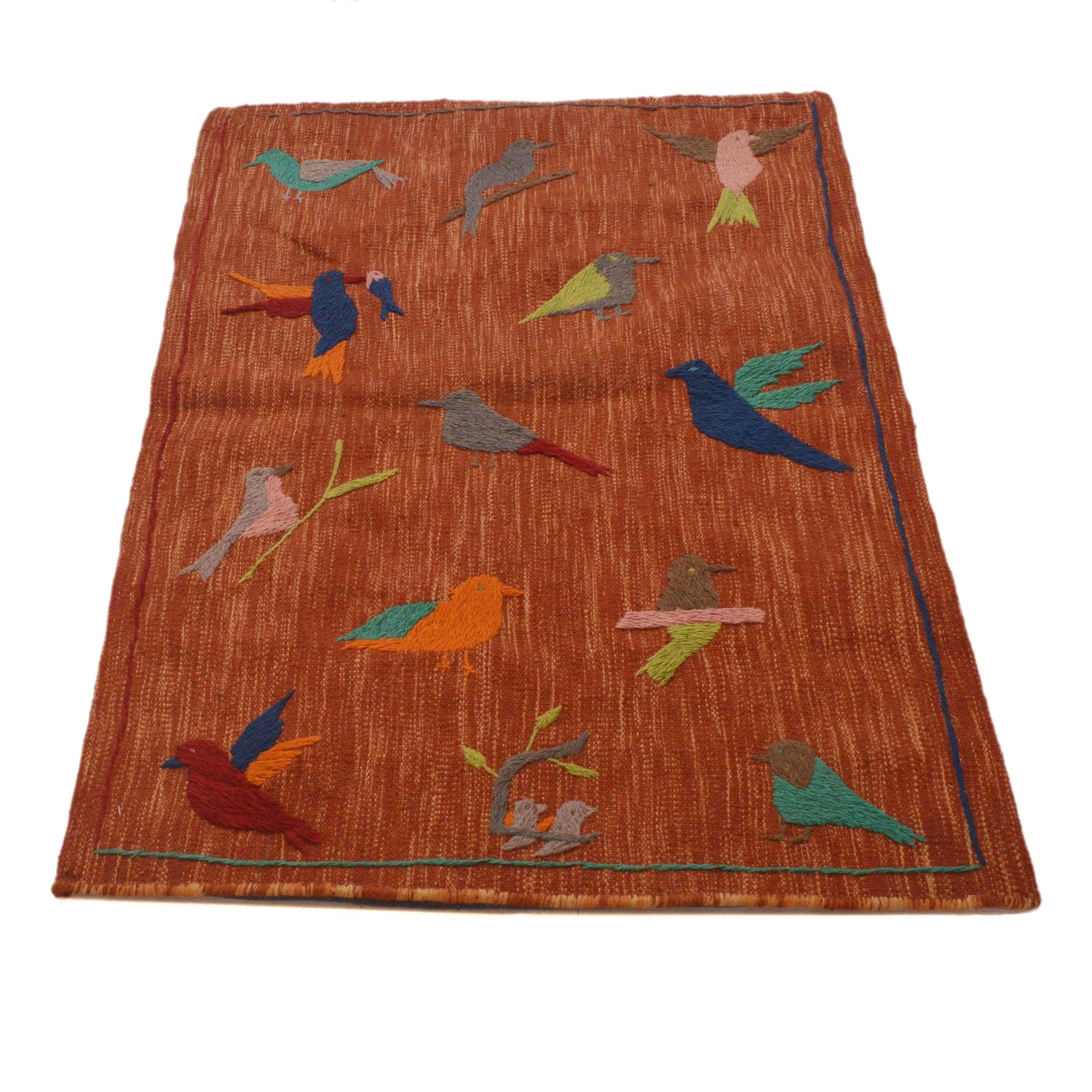 Embroidery Kilim Area Rug Handmade Red Animal 2x4 ft