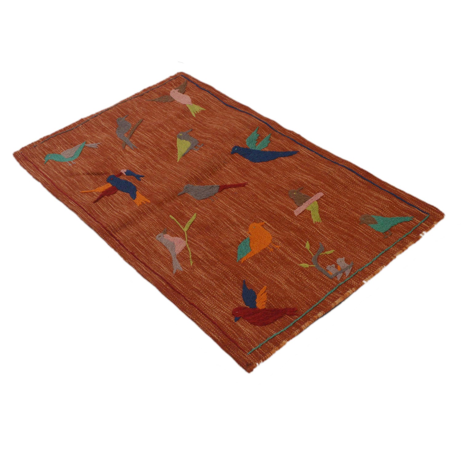 Embroidery Kilim Area Rug Handmade Red Animal 2x4 ft