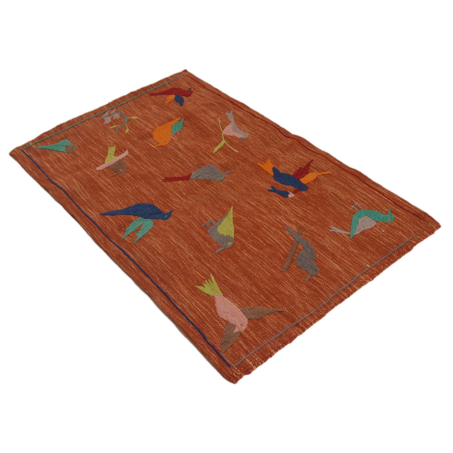 Embroidery Kilim Area Rug Handmade Red Animal 2x4 ft