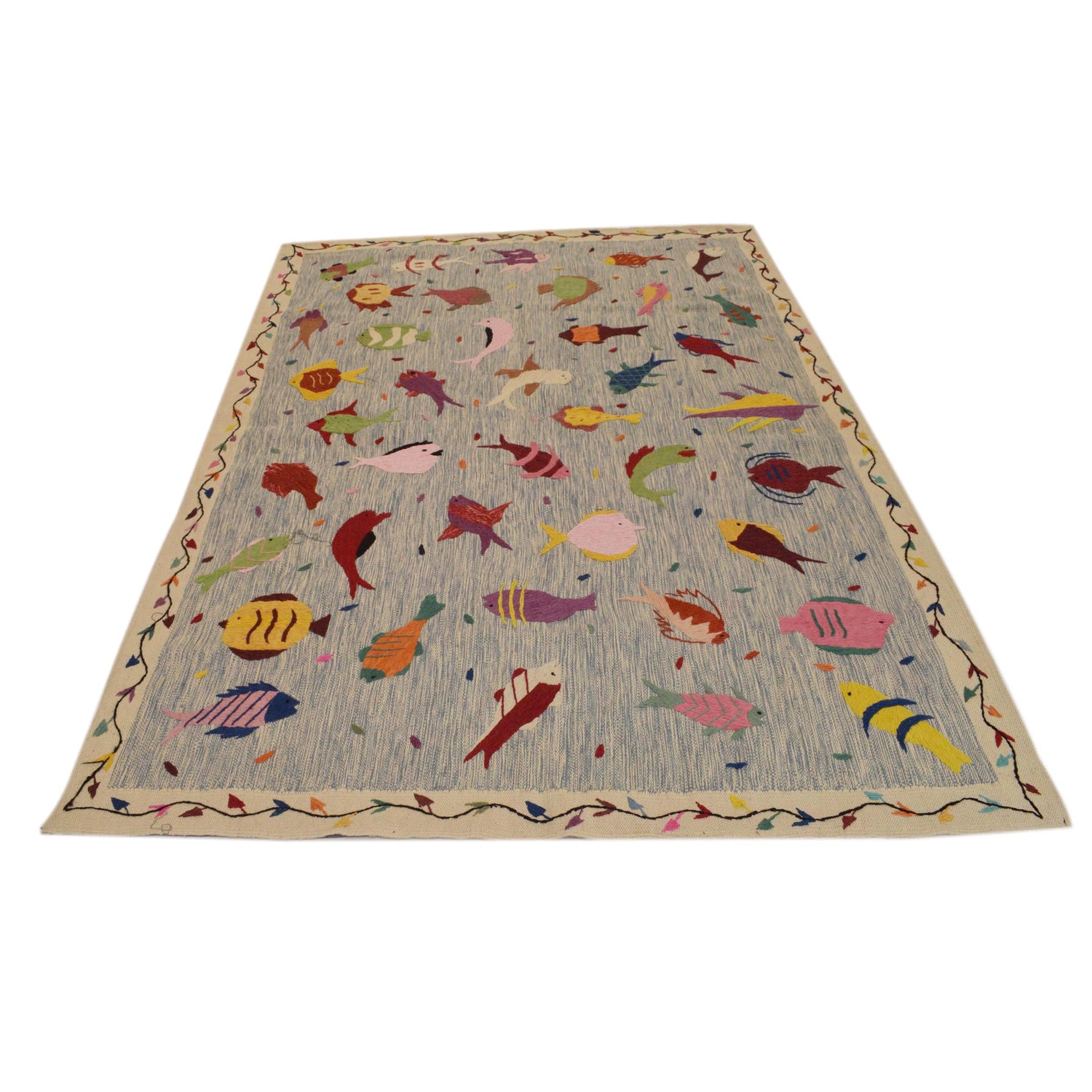 Embroidery Kilim Area Rug Handmade Multi Animal 5x8 ft
