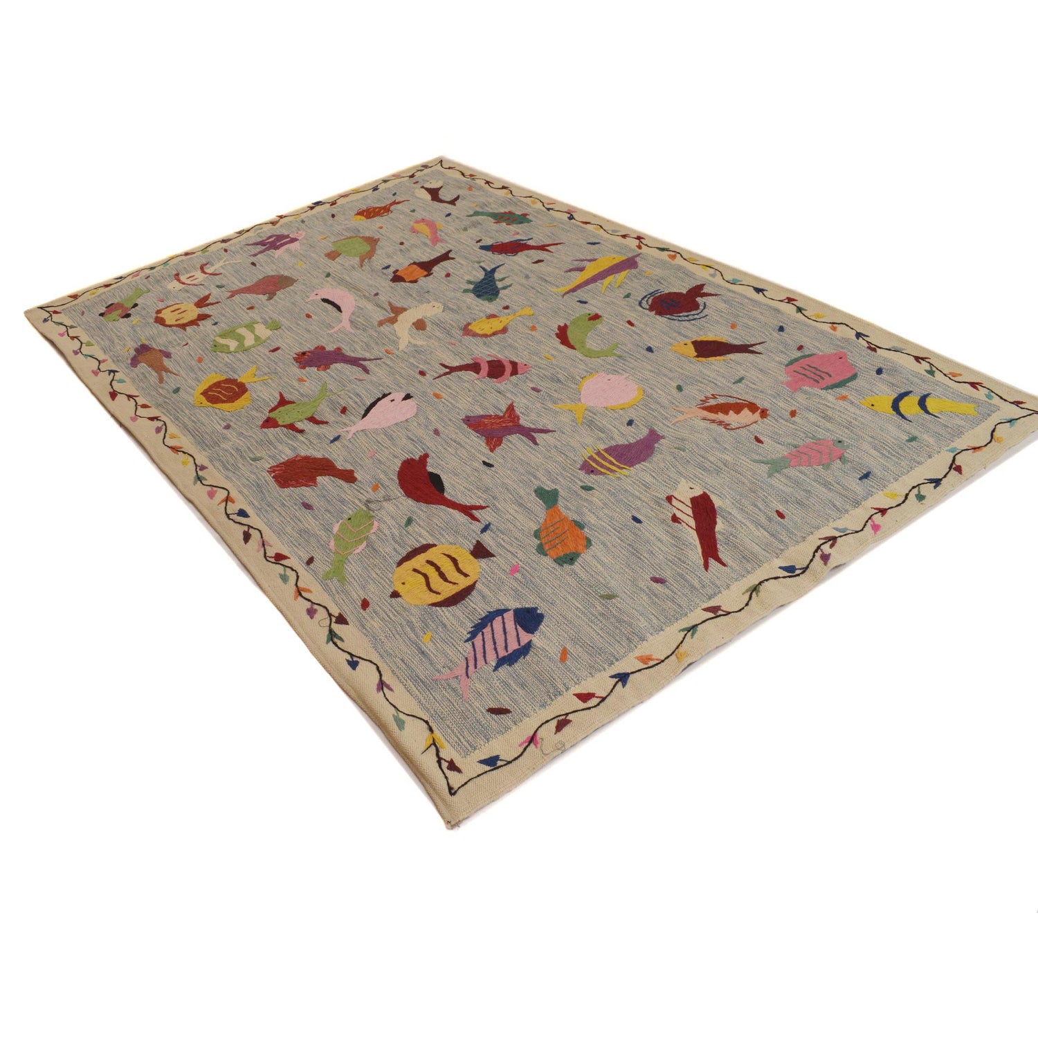 Embroidery Kilim Area Rug Handmade Multi Animal 5x8 ft