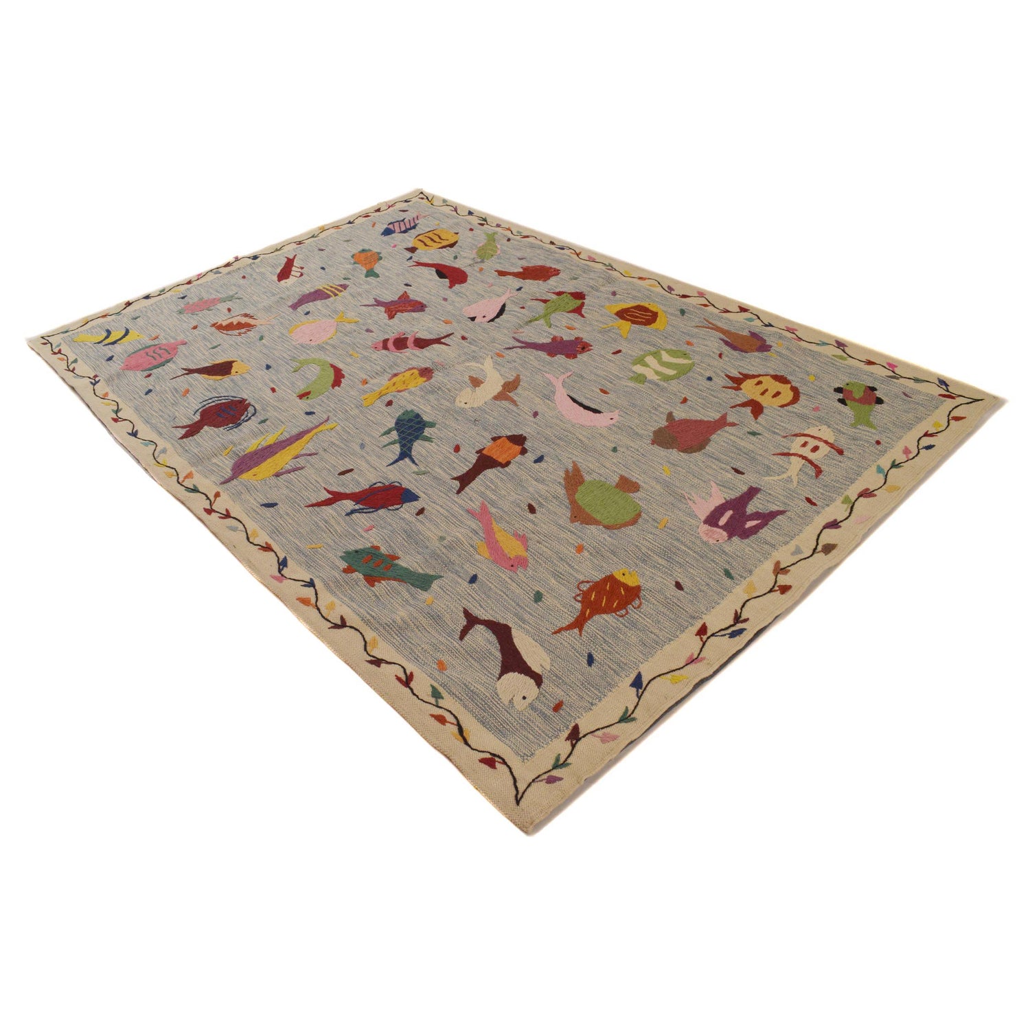 Embroidery Kilim Area Rug Handmade Multi Animal 5x8 ft