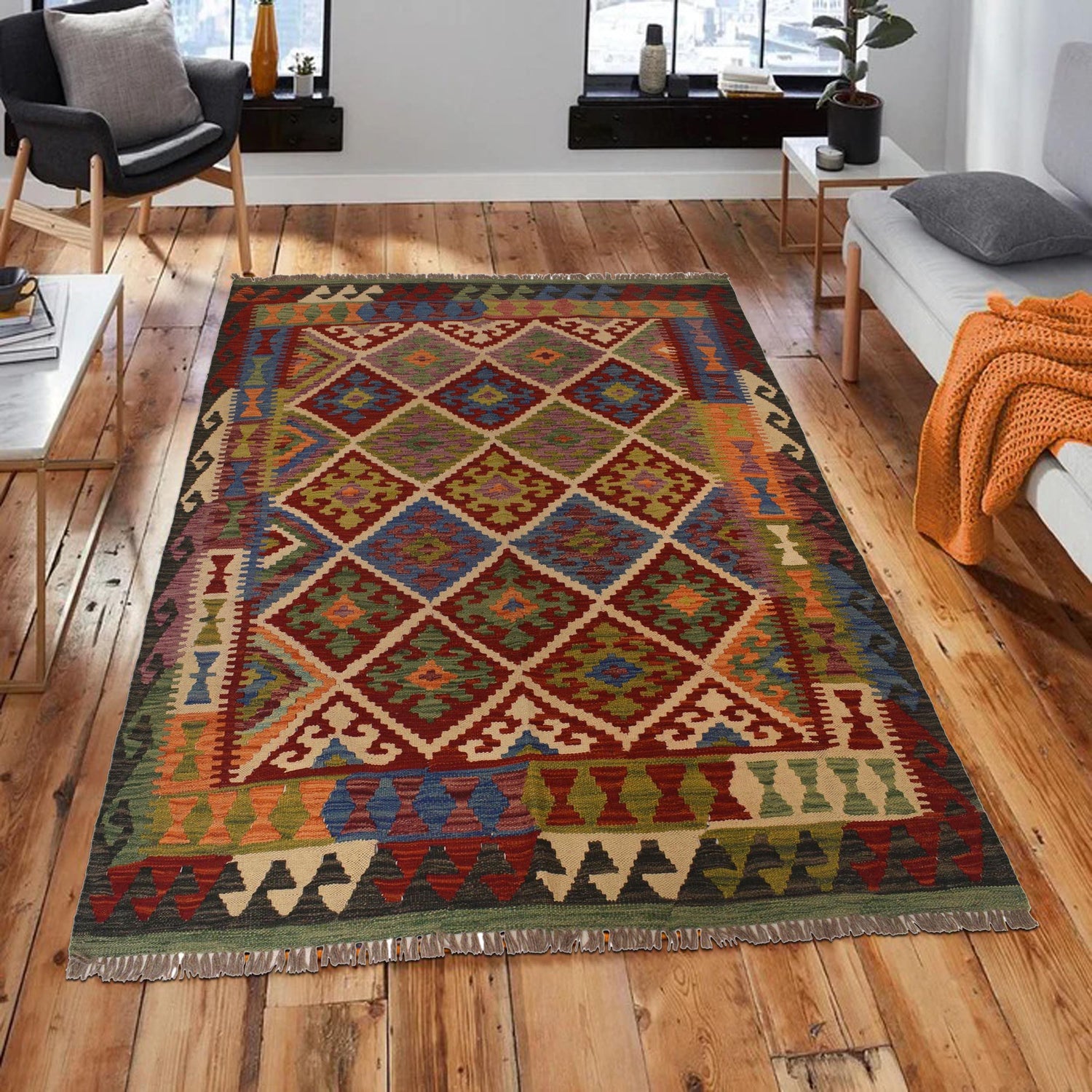 Handmade Multi Kilim Geometric 4x7 ft