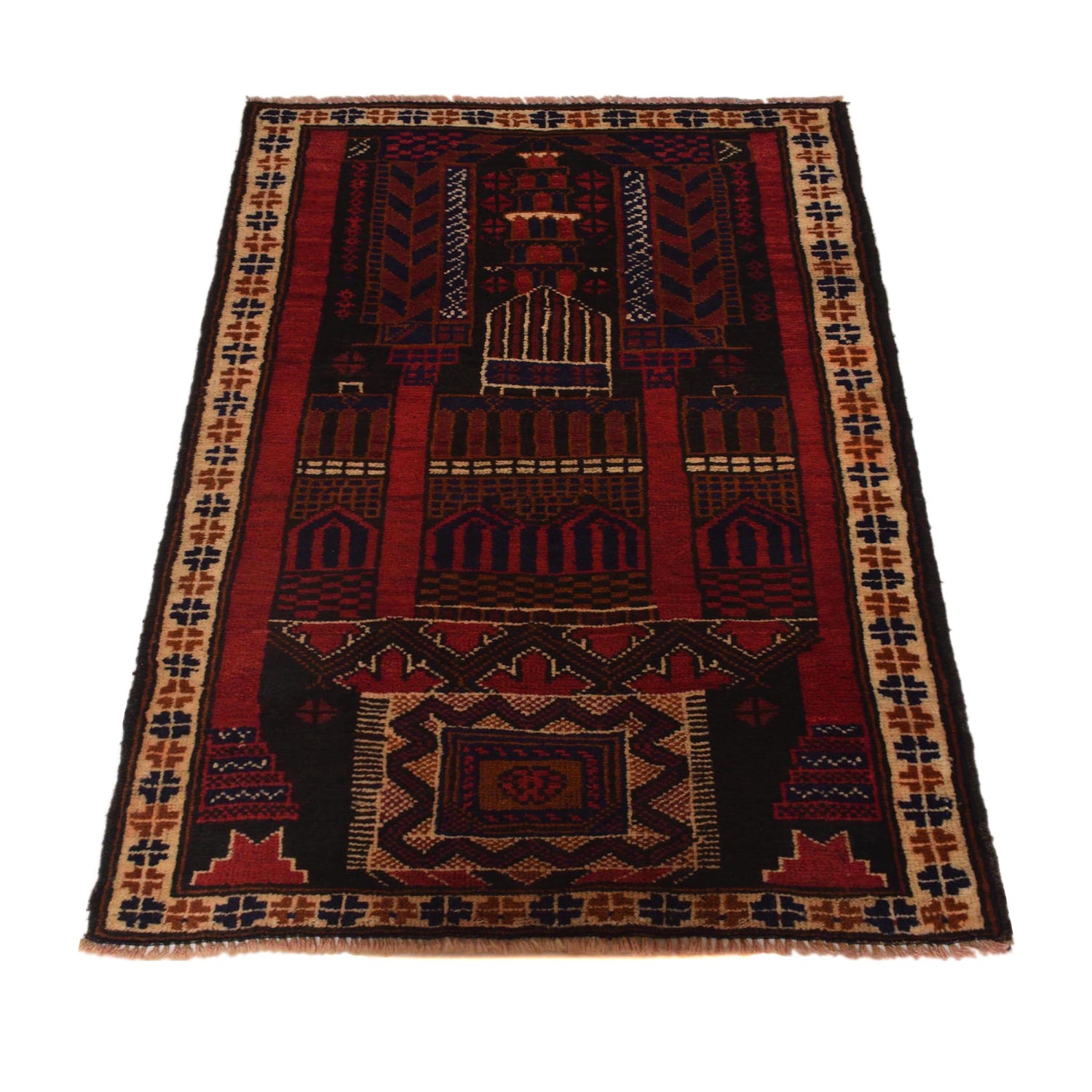 Baluchi Rug Handmade Multi Prayer Design 3x5 ft