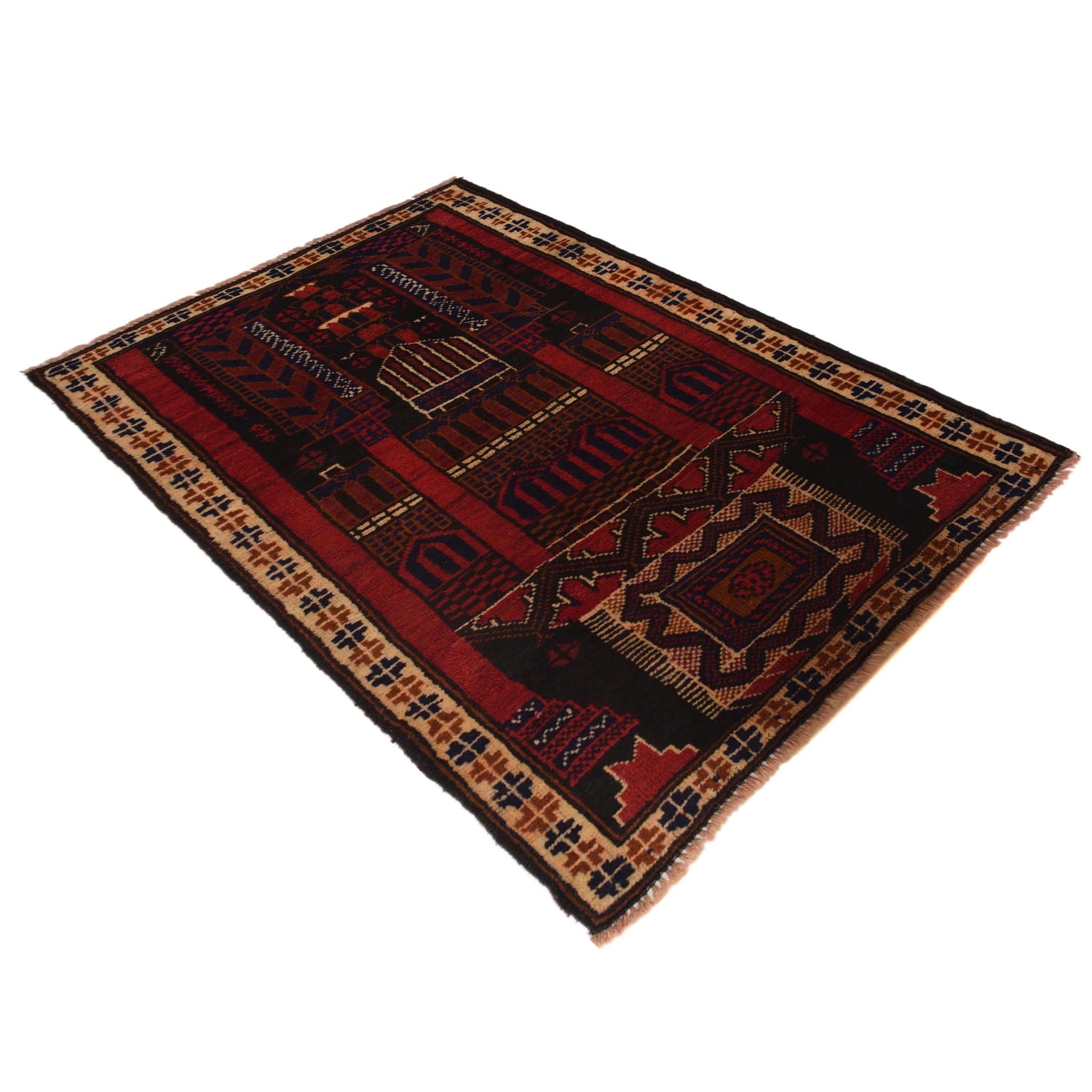 Baluchi Rug Handmade Multi Prayer Design 3x5 ft
