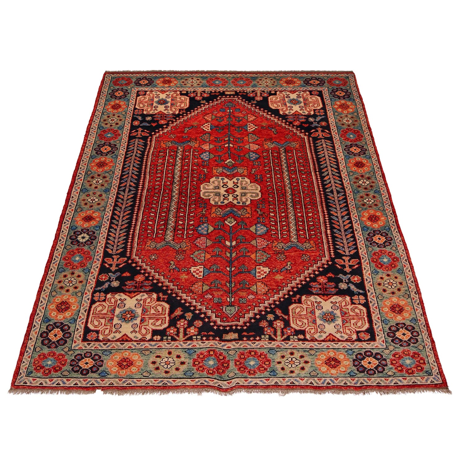 Shirazi Area Rug Handmade Red Medallion 7x10 ft