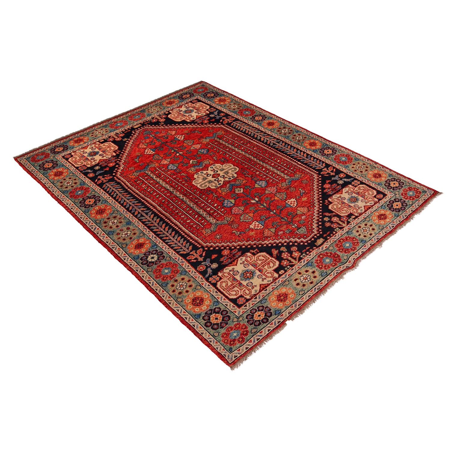 Shirazi Area Rug Handmade Red Medallion 7x10 ft