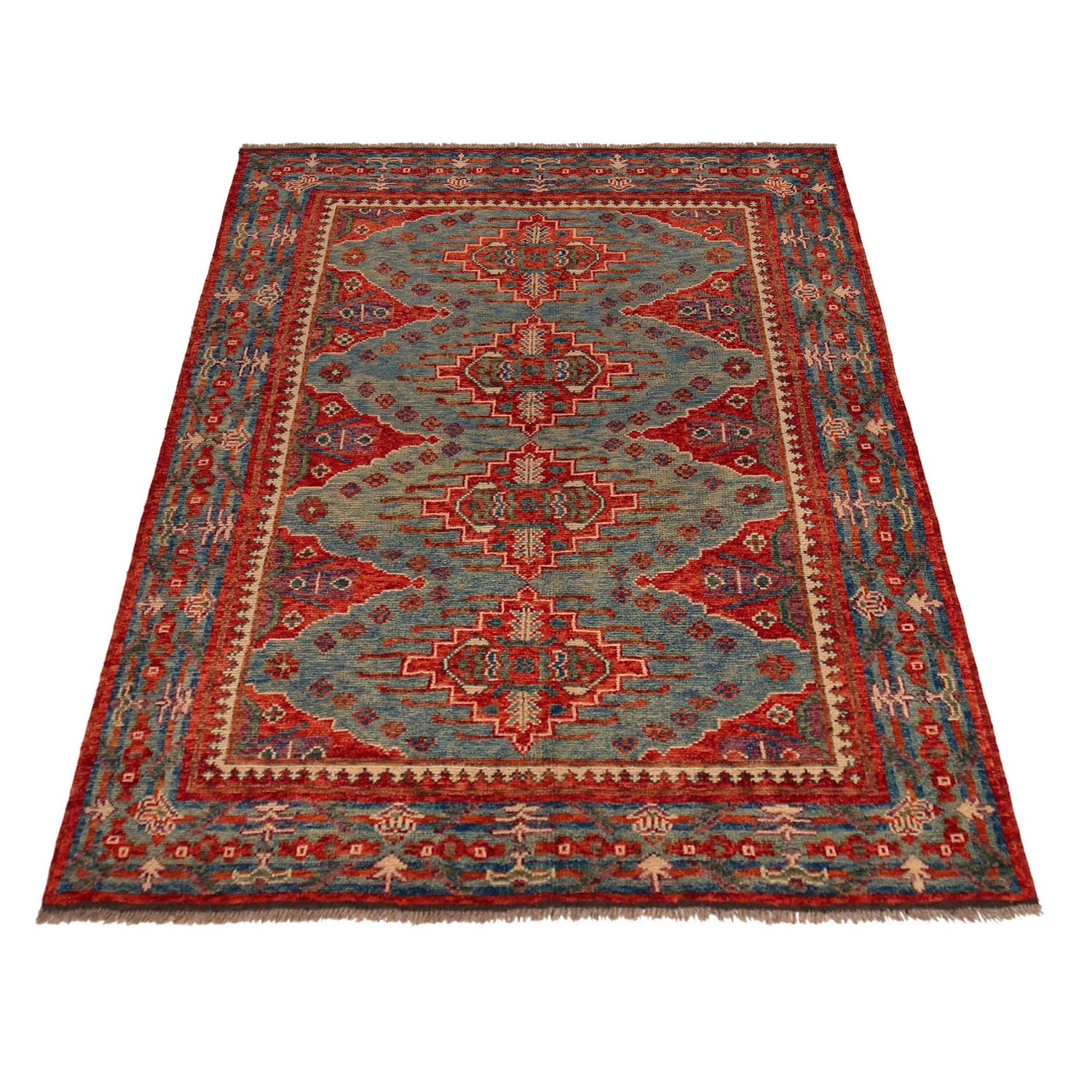 Shirazi Area Rug Handmade Blue Medallion 4x7 ft