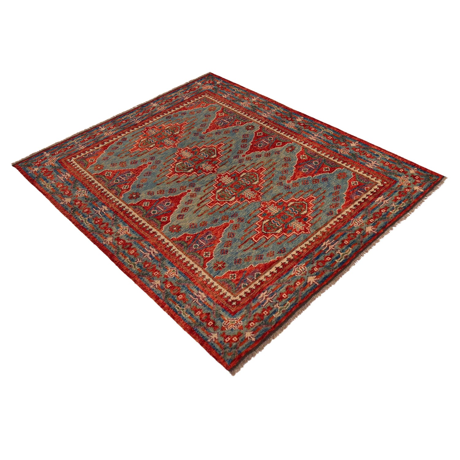 Shirazi Area Rug Handmade Blue Medallion 4x7 ft