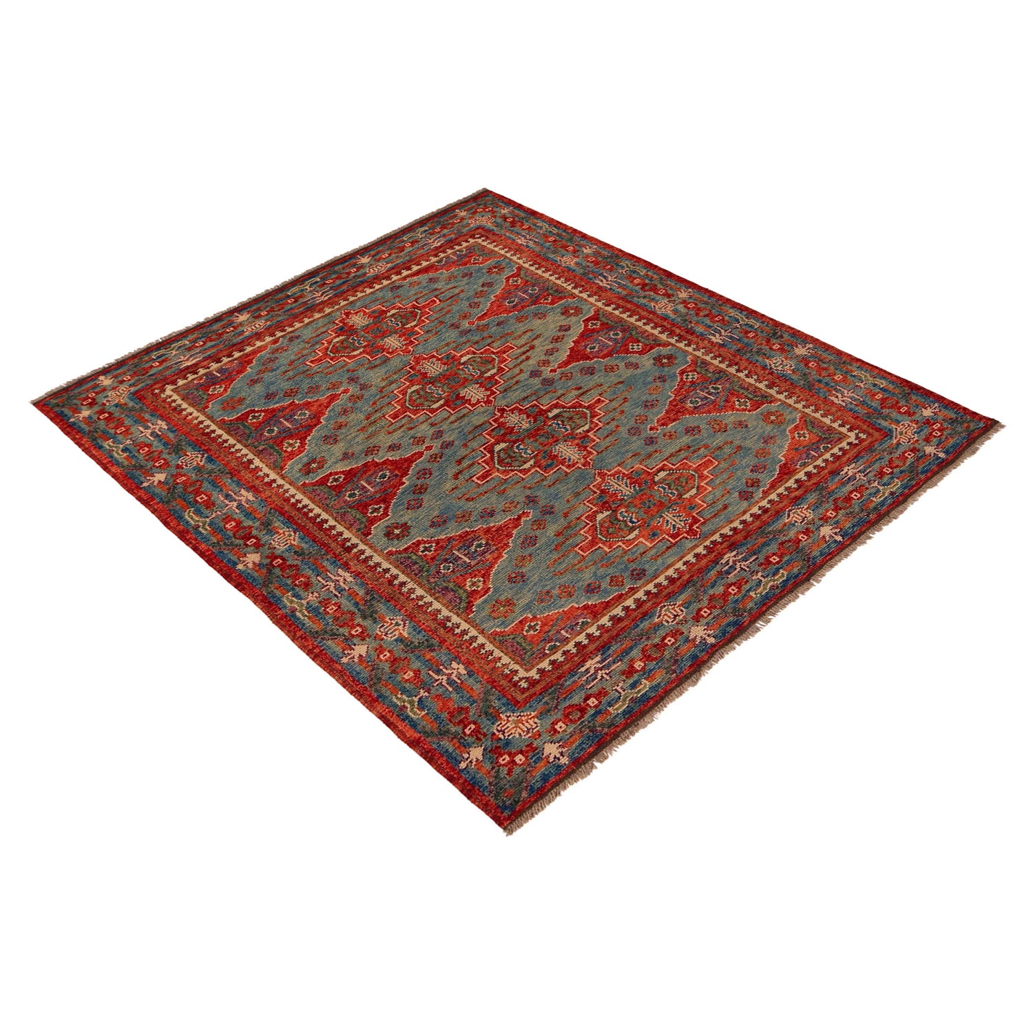 Shirazi Area Rug Handmade Blue Medallion 4x7 ft