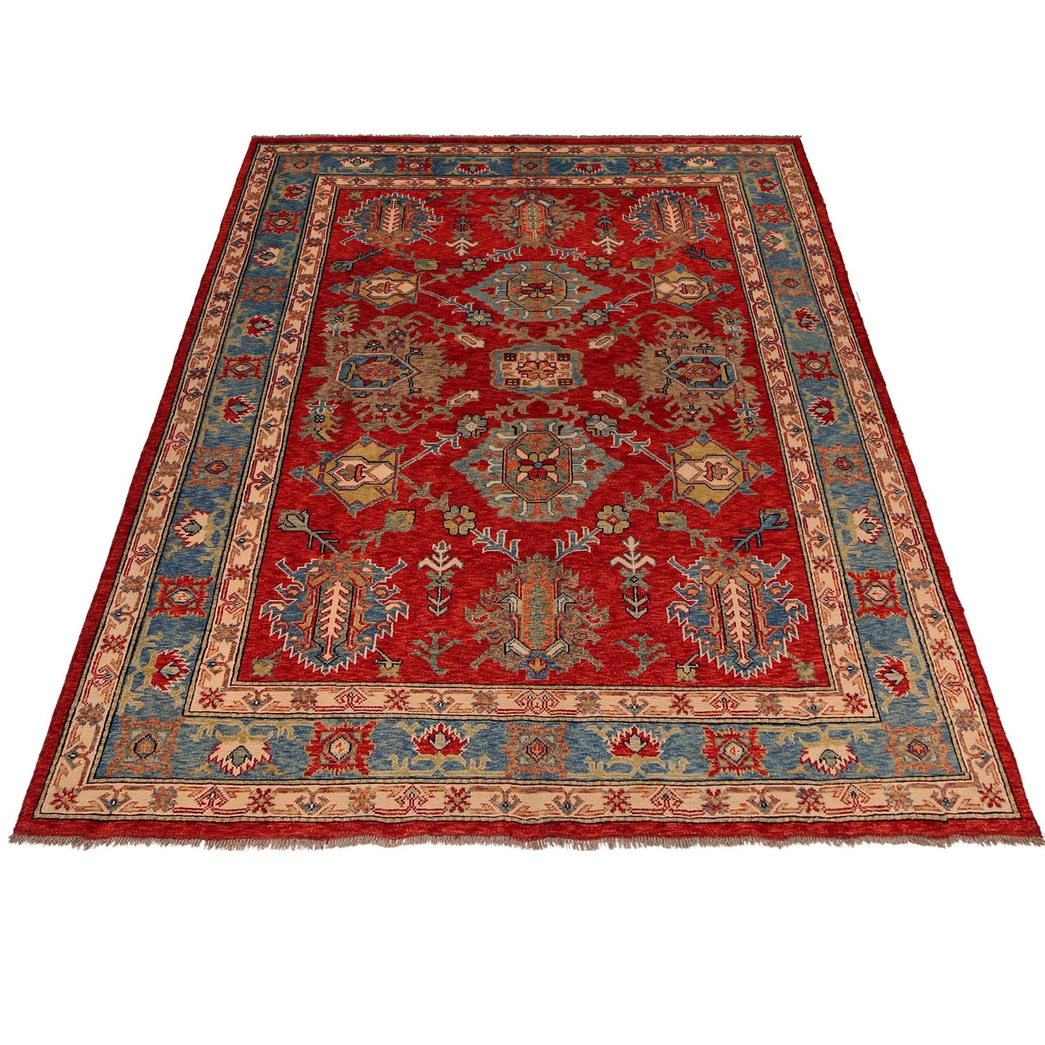 Oushak Area Rug Handmade Red Floral 7x10 ft