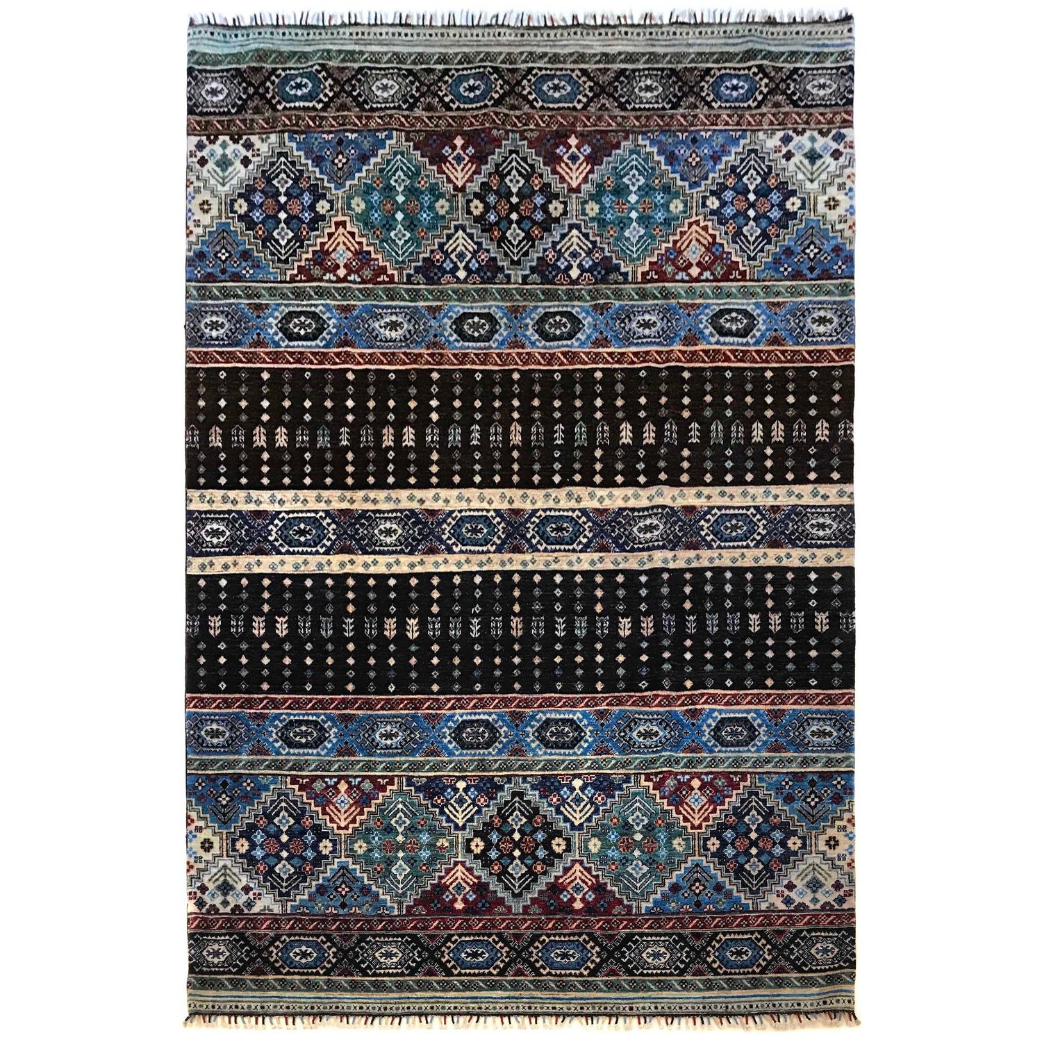 Gabbeh Area Rug Handmade Multi Medallion 7x10 ft