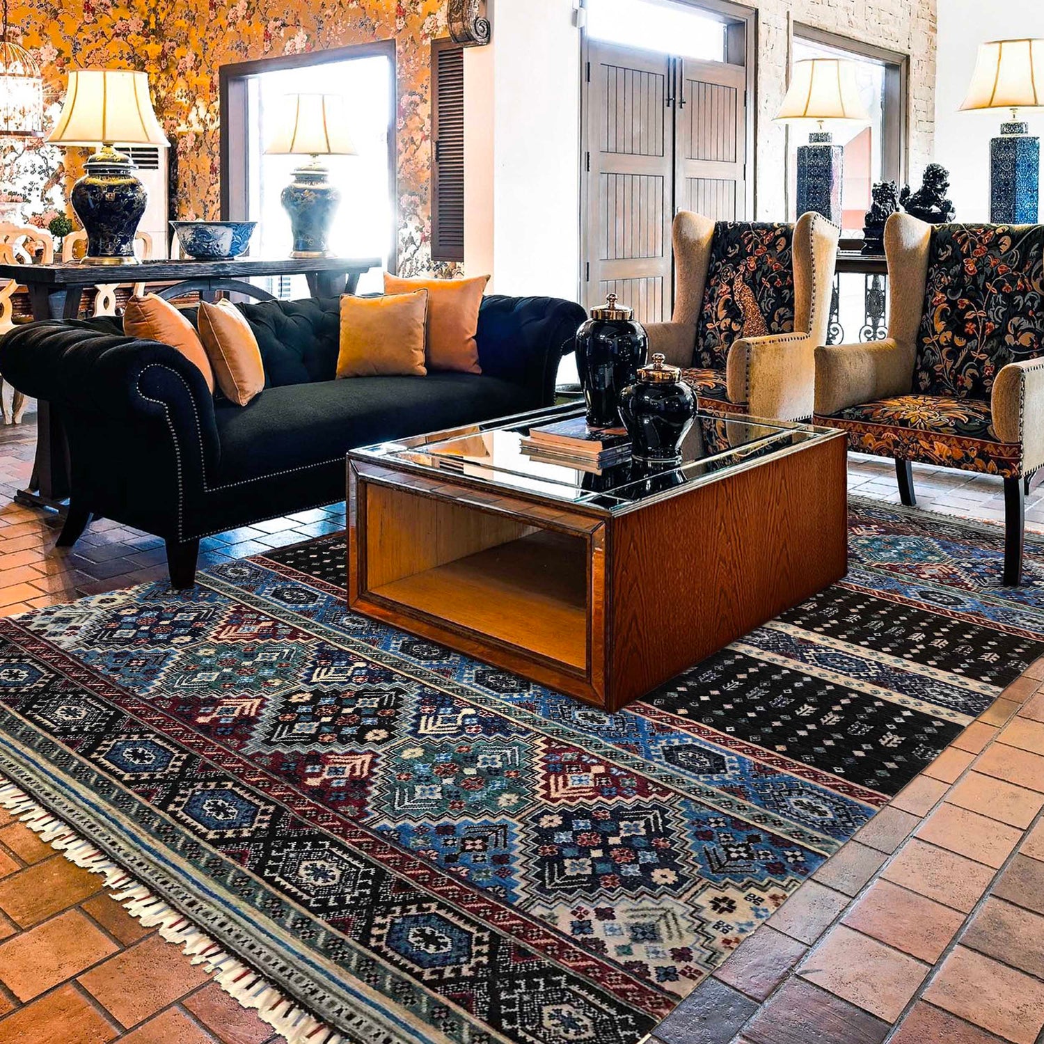 Gabbeh Area Rug Handmade Multi Medallion 7x10 ft