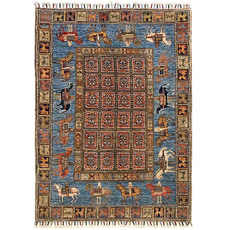 Shikargah Area Rug Handmade Multi Animal/Birds 3x5 ft