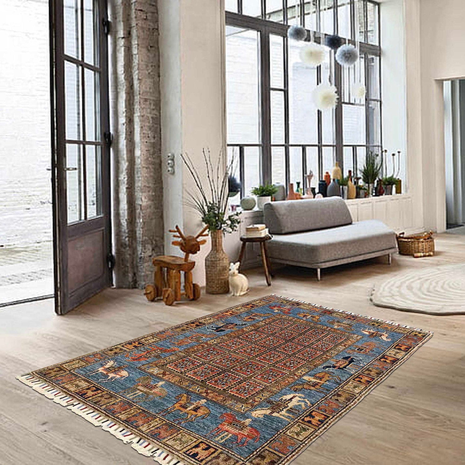 Shikargah Area Rug Handmade Multi Animal/Birds 3x5 ft