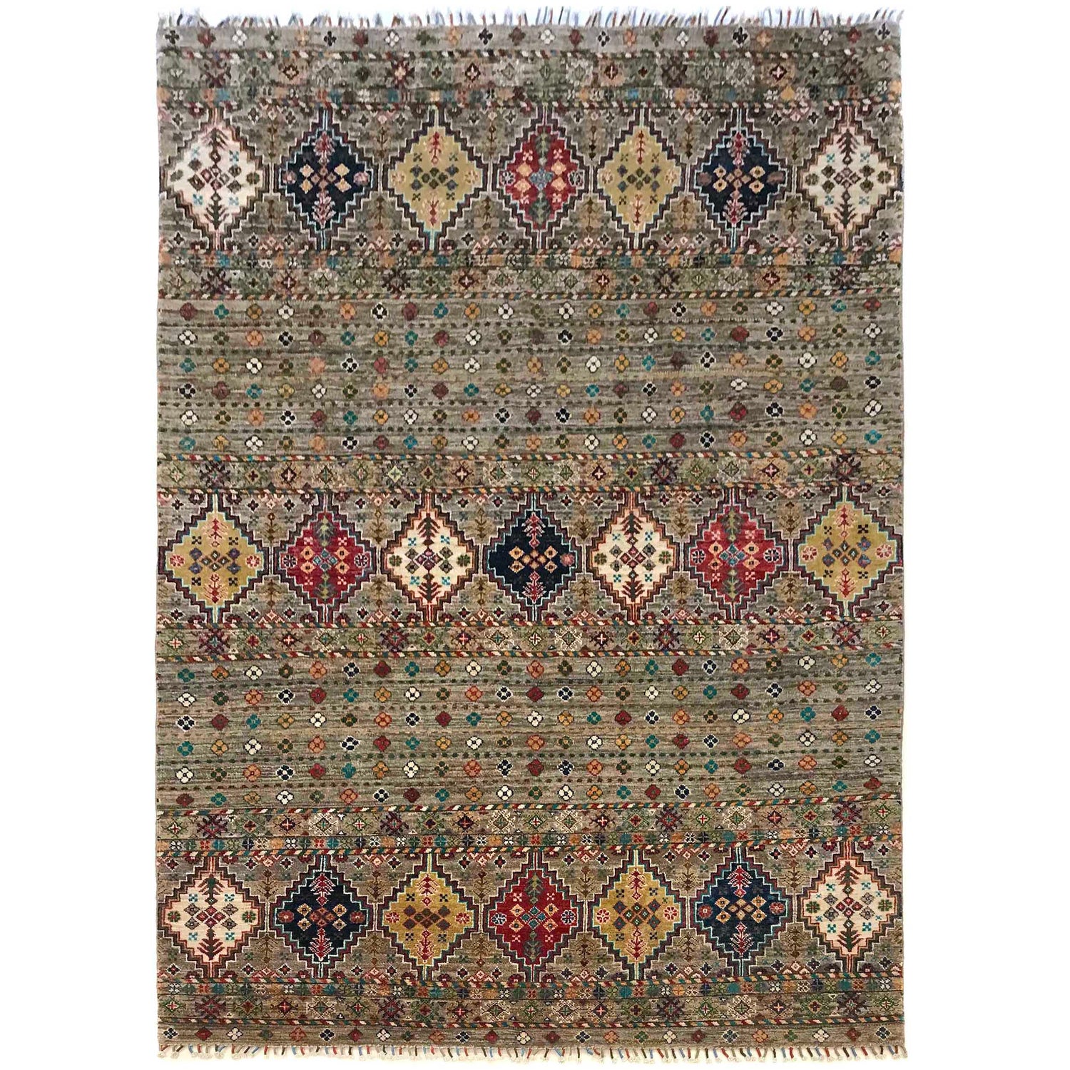 Gabbeh Area Rug Handmade Gray Medallion 5x8 ft