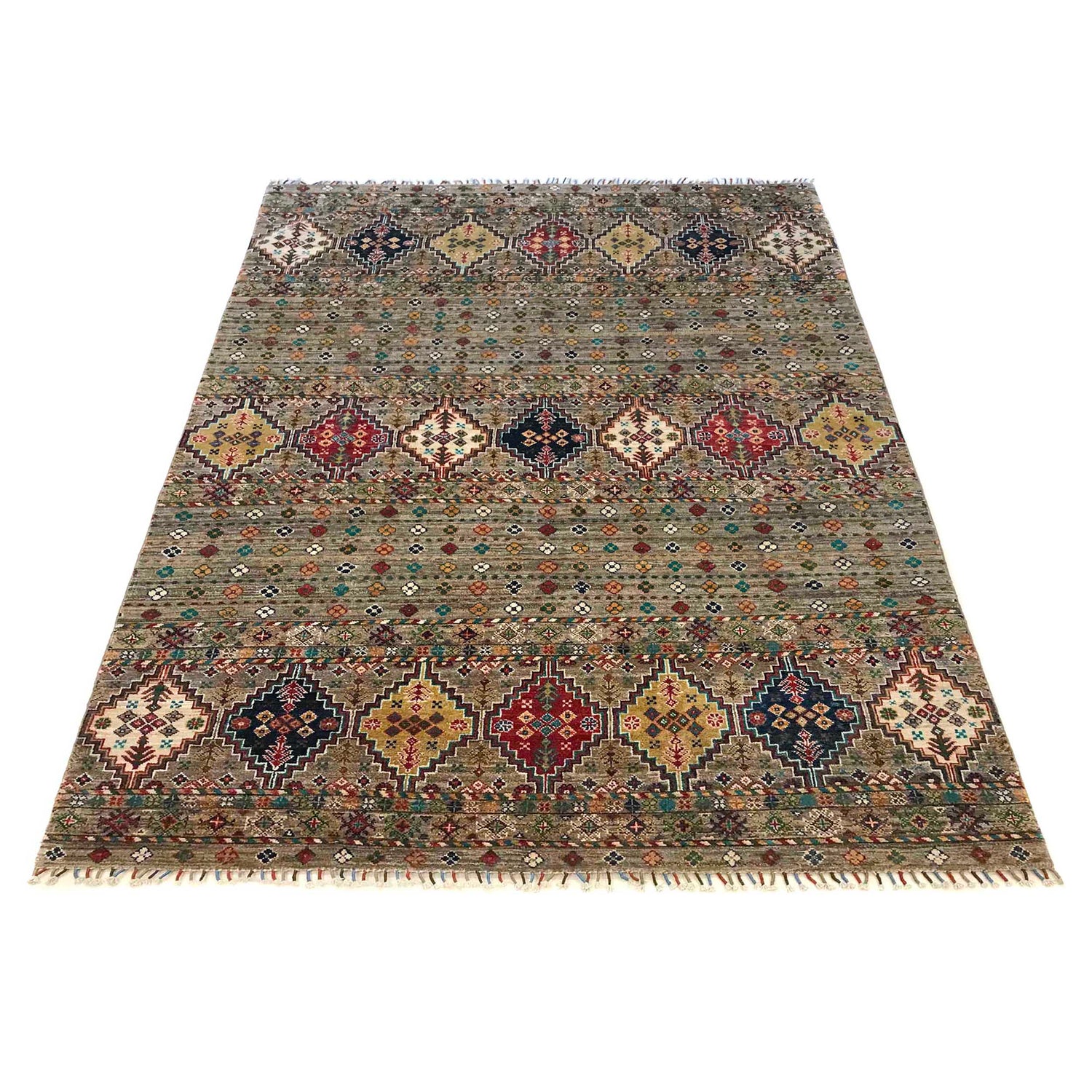 Gabbeh Area Rug Handmade Gray Medallion 5x8 ft