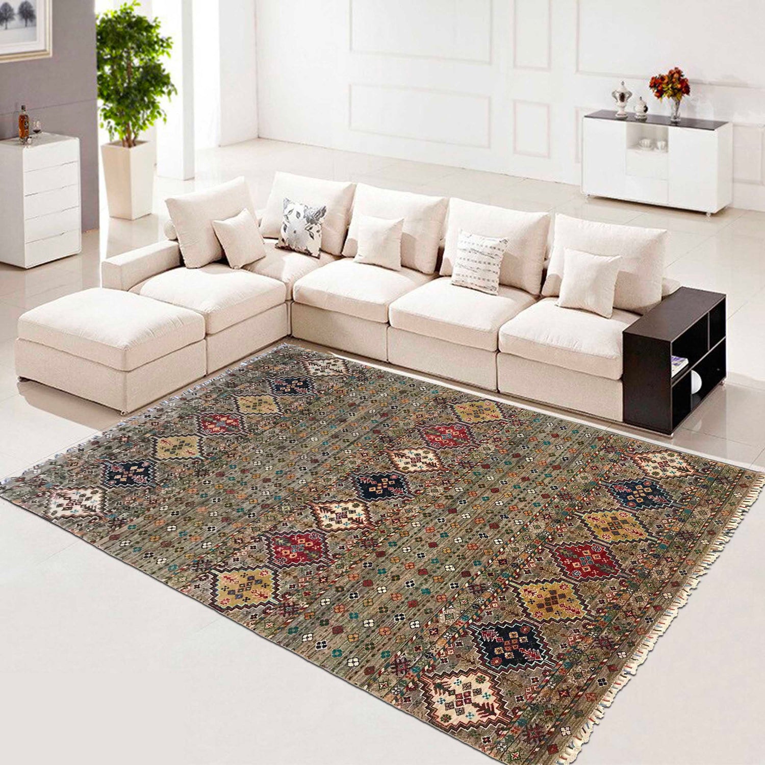 Gabbeh Area Rug Handmade Gray Medallion 5x8 ft