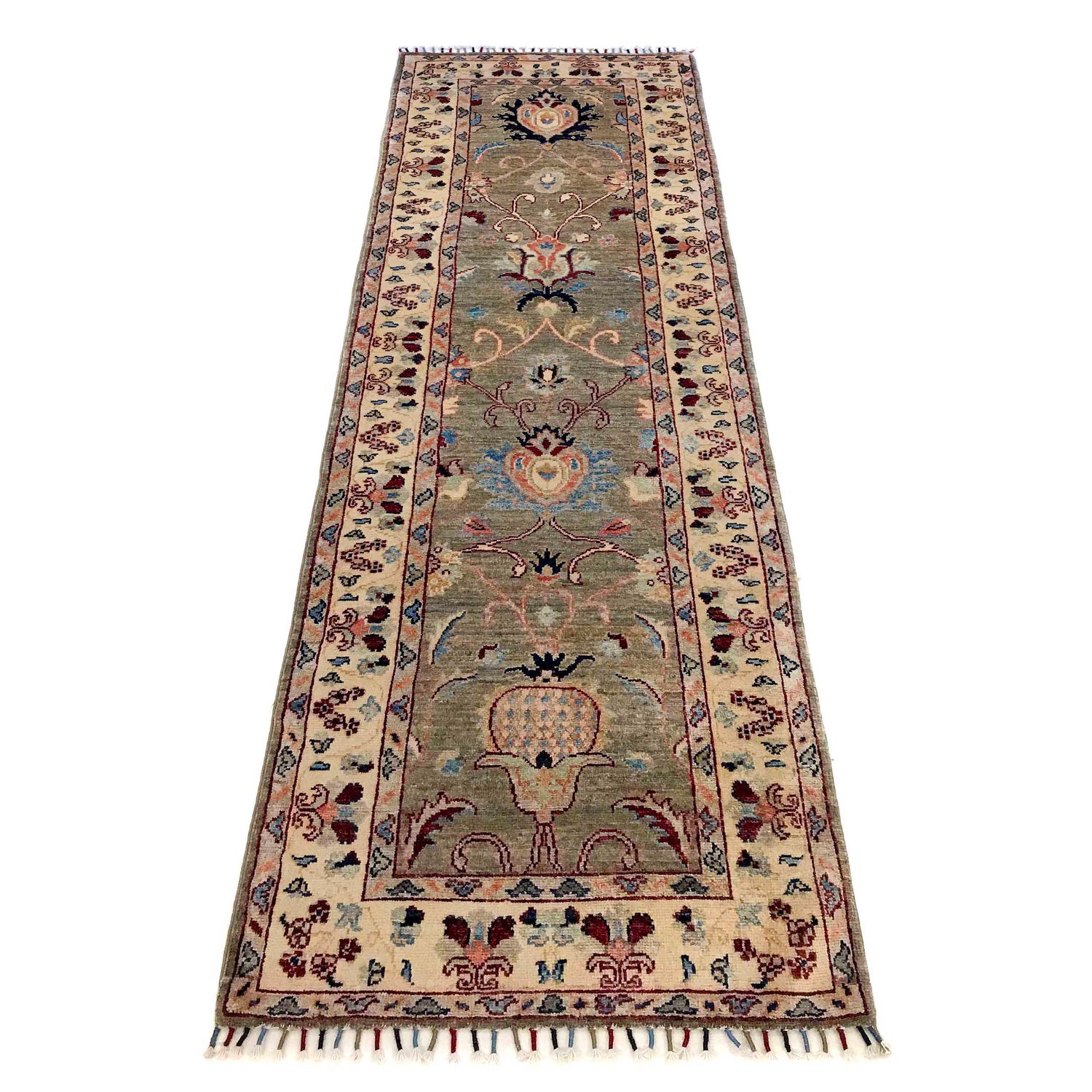 Sultani Runner Handmade Gray Floral 8' Runner