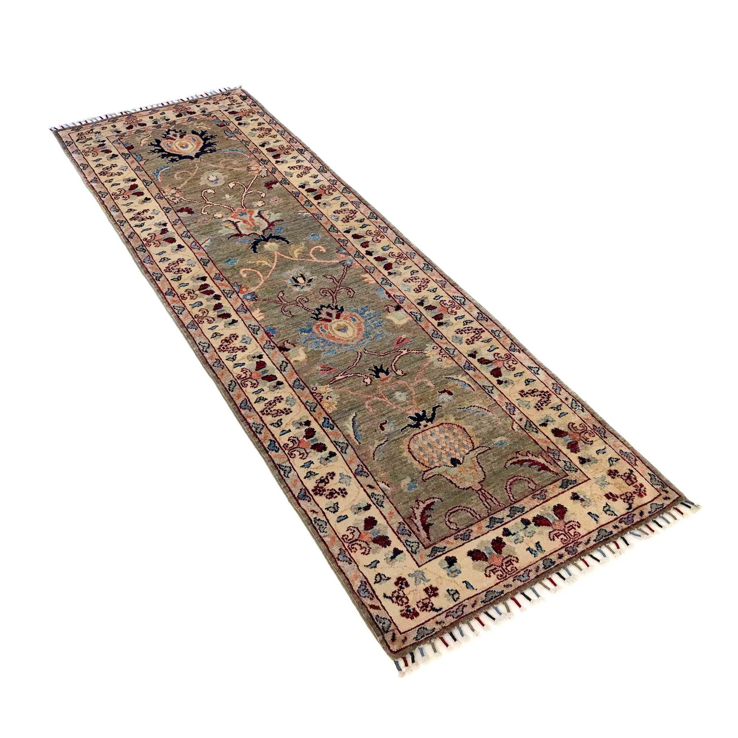 Sultani Runner Handmade Gray Floral 8' Runner