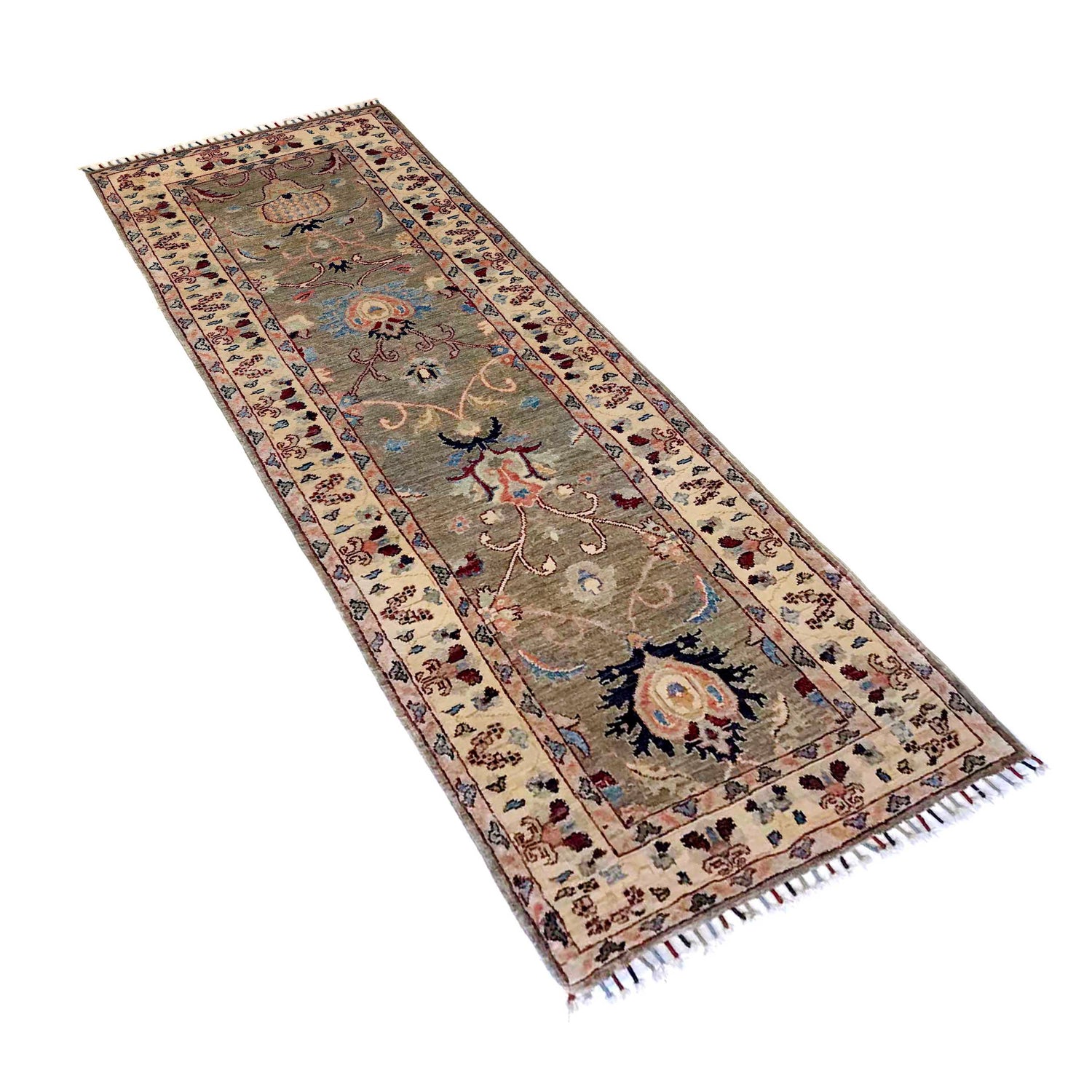 Sultani Runner Handmade Gray Floral 8' Runner