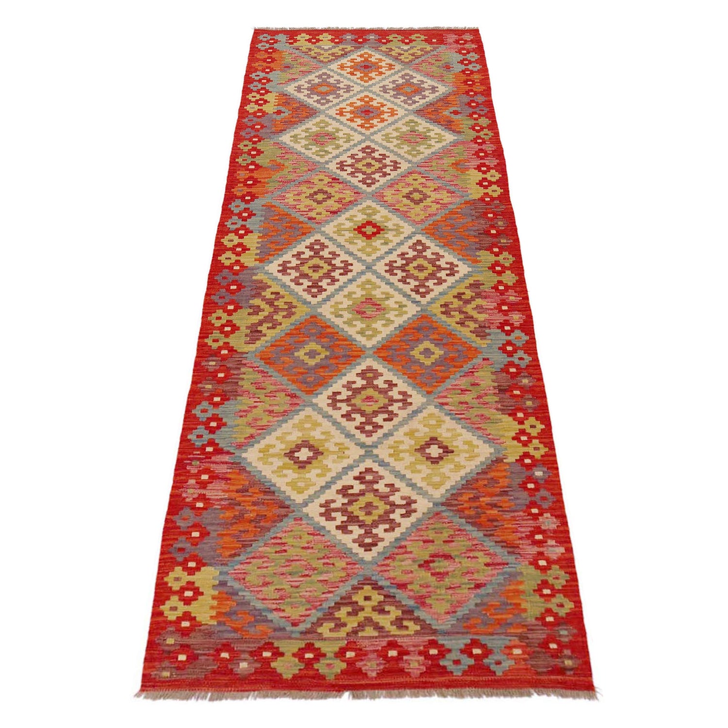 Handmade Multi Kilim Geometric 10' Runner